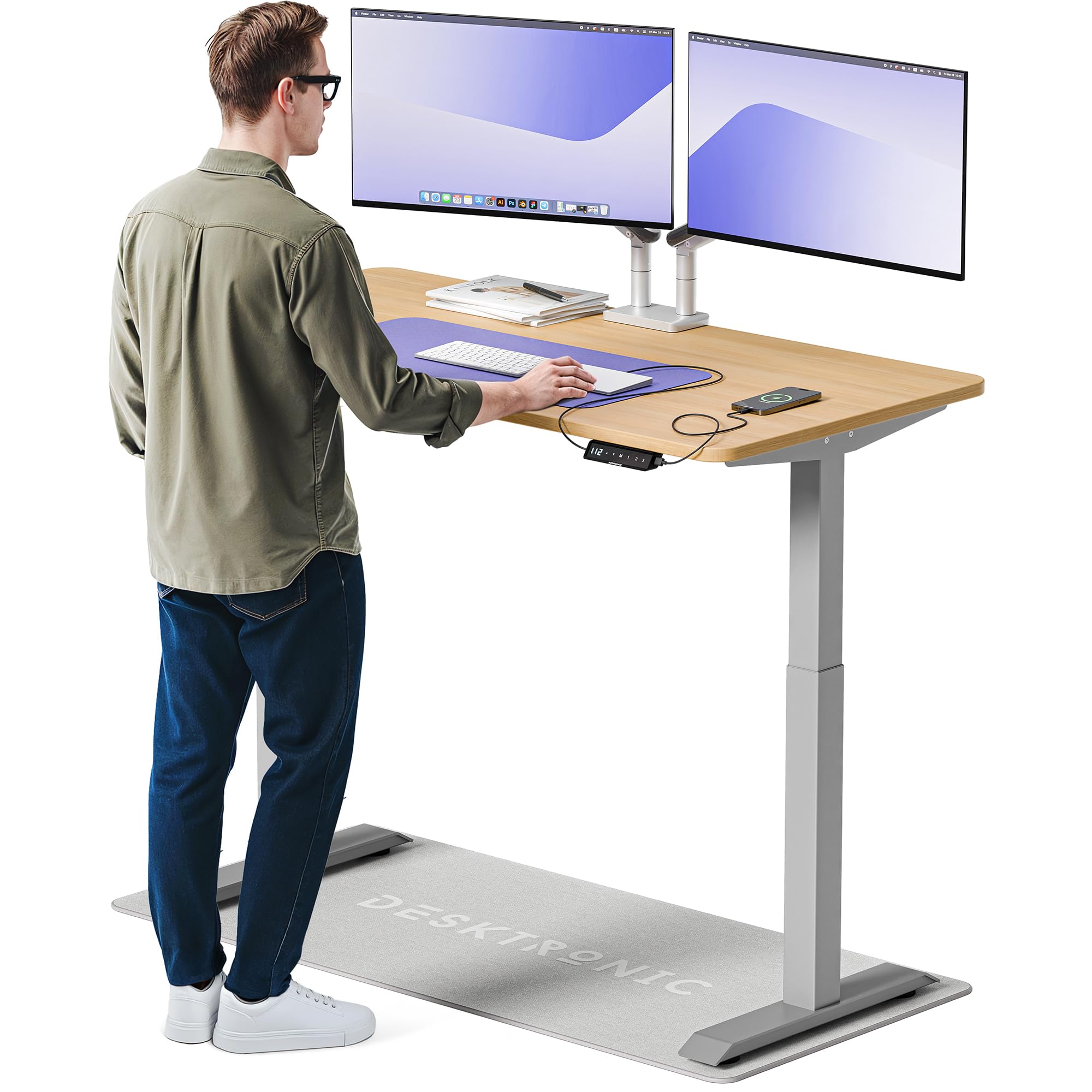 Desktronic Homeone Höhenverstellbarer Schreibtisch 160 × 80 cm – Elektrischer Schreibtisch Mit Zwei Elektrischen Motoren, Touchscreen-Steuerung Und Integrierten USB-a- Und USB-c-ladeanschlüssen