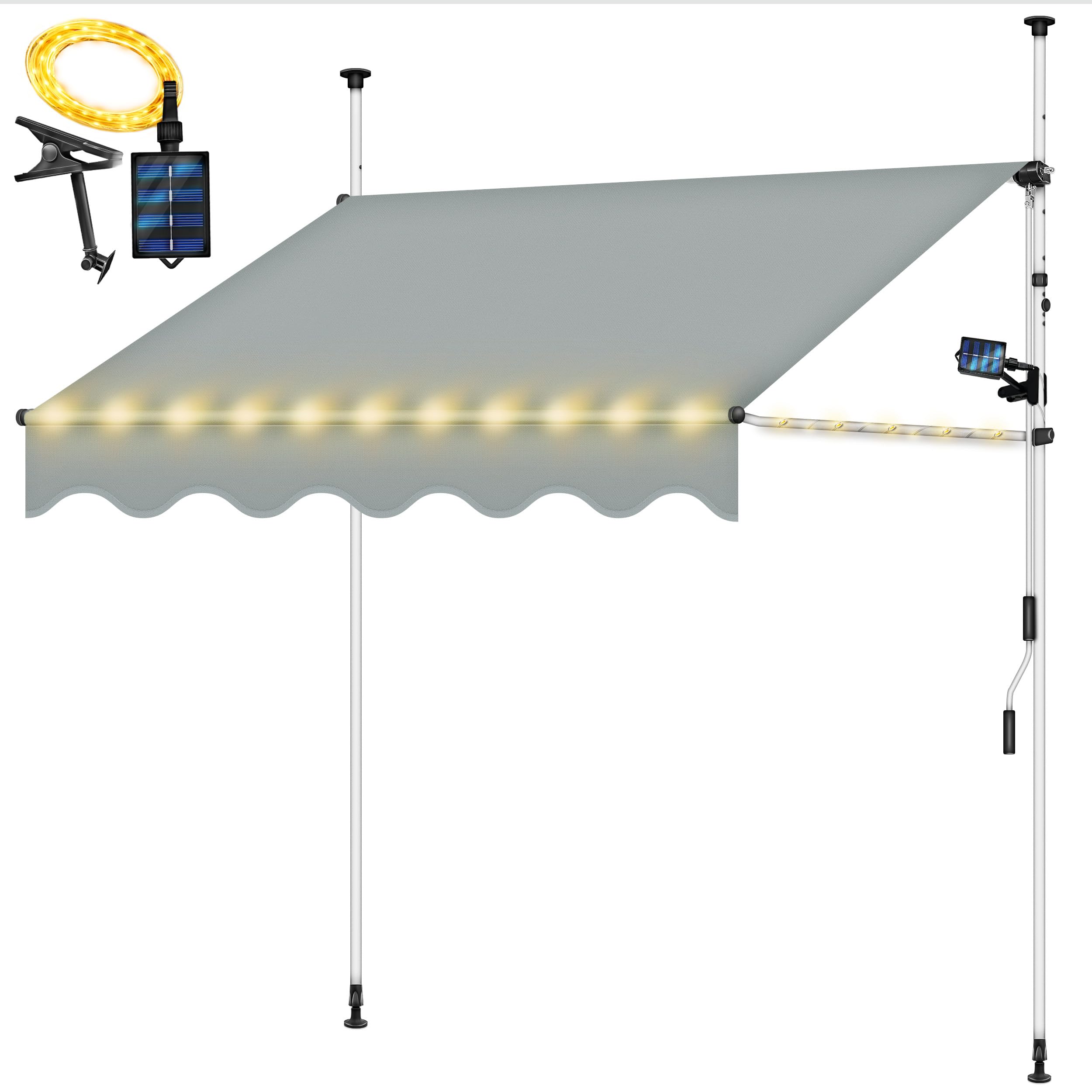 tillvex Klemmmarkise mit Handkurbel Balkon | Balkonmarkise ohne Bohren | Markise UV-beständig & höhenverstellbar | Sonnenschutz wasserdicht (Anthrazit, 300cm)