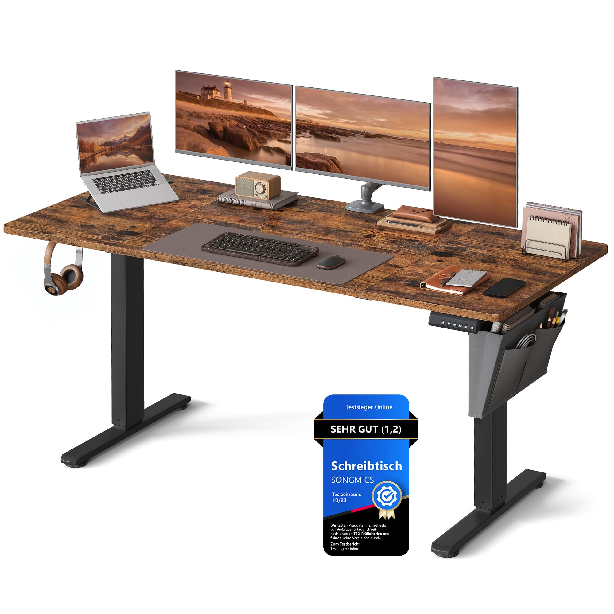 SONGMICS Elektrischer Höhenverstellbarer Schreibtisch – Holz & Stahl, Ergonomisch, Höhenverstellbar
