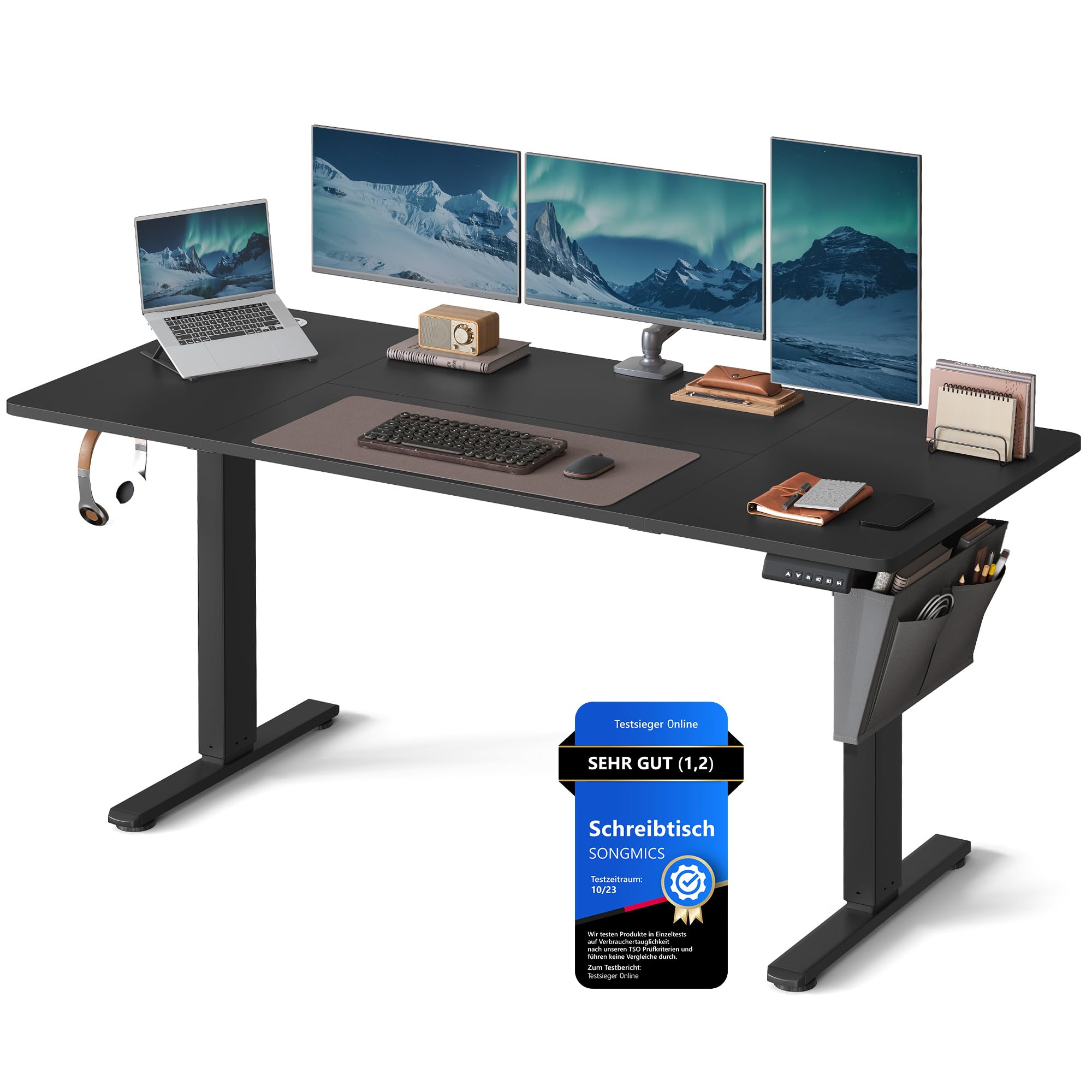 SONGMICS Elektrischer Höhenverstellbarer Schreibtisch – Holz & Stahl, Ergonomisch, Höhenverstellbar