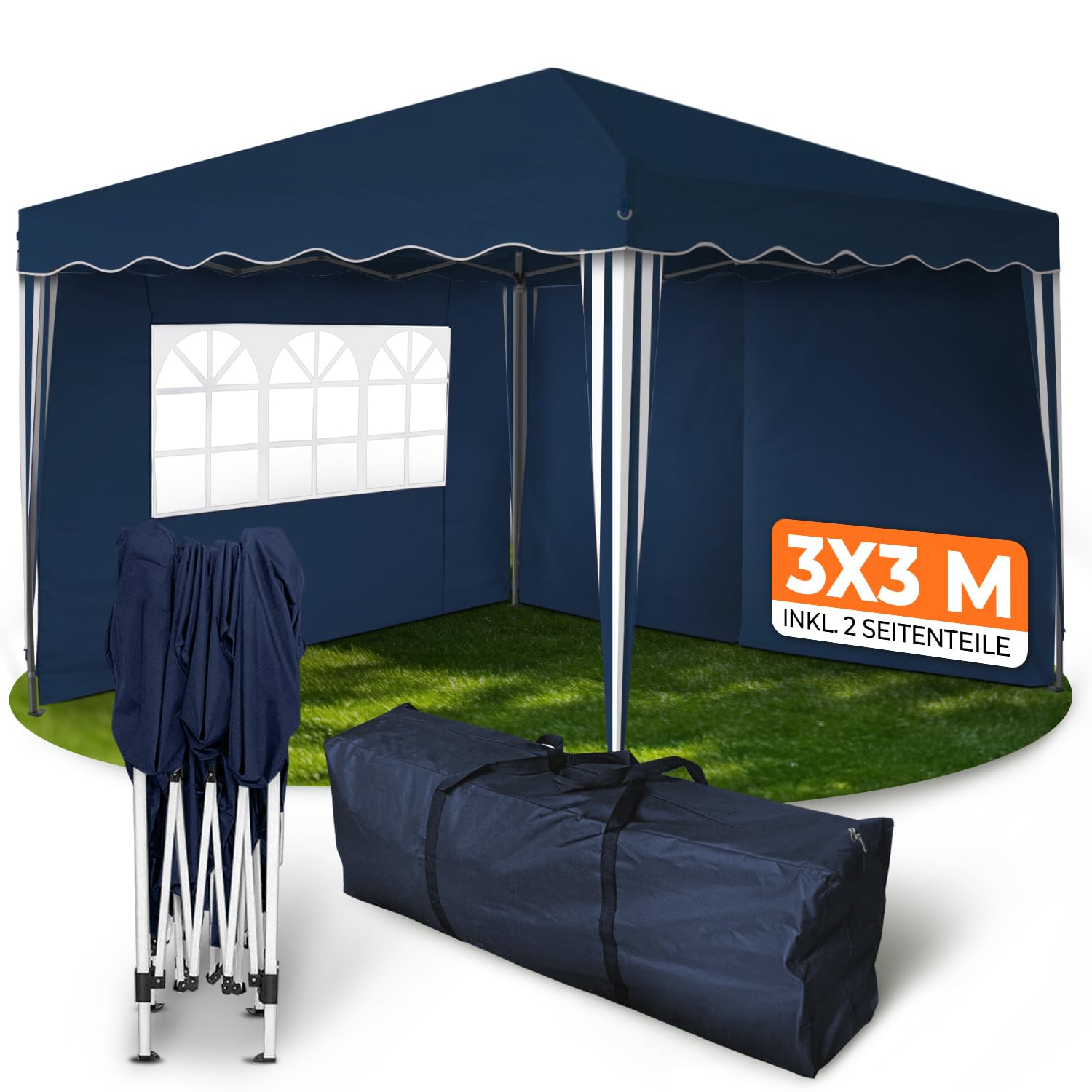 Kronenburg Faltpavillon wasserdicht Dachmaß 3 x 3 m UV Schutz 50+ Pavillon in Schwarz mit 4 Seitenteilen