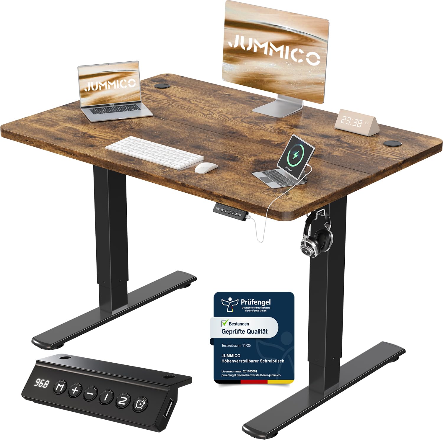 JUMMICO Höhenverstellbarer Schreibtisch mit USB-Ladeanschluss 200 x 80 cm, Schreibtisch Höhenverstellbar Elektrisch, Steh-Sitz Tisch Stehpult Verstellbarer Computertisch,Standing Desk,Weiß