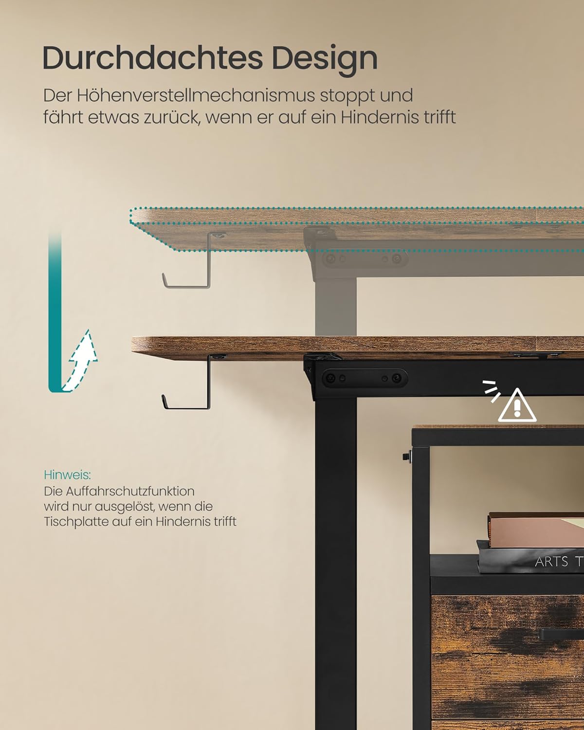 SONGMICS Elektrischer Höhenverstellbarer Schreibtisch – Holz & Stahl, Ergonomisch, Höhenverstellbar
