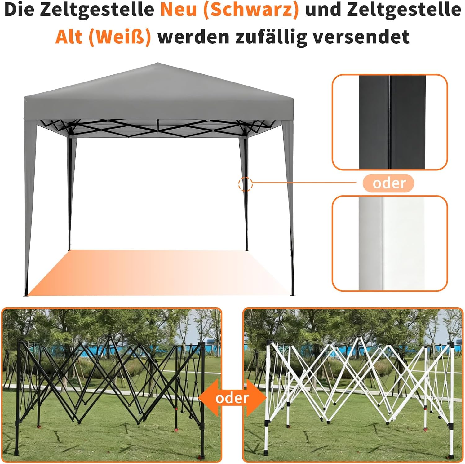 ISE Pavillon 3x3 m Faltpavillon mit Seitenwänden Grau aus Stahl UV50+