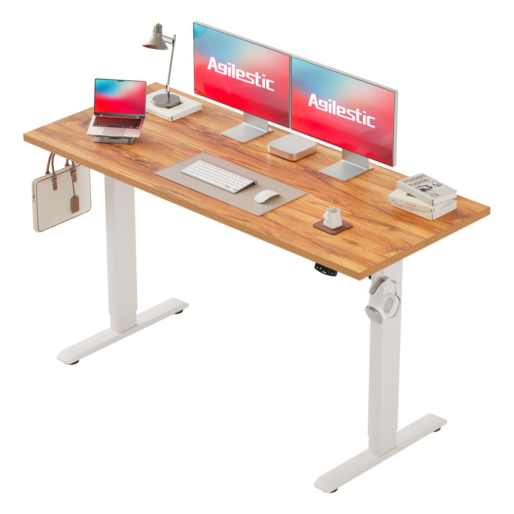 Agilestic Elektrisch Höhenverstellbarer Schreibtisch 120x80 cm, Sitz-Steh Stehpult mit Memory-Funktion, Höhenverstellbarer Computertisch, Gaming-Schreibtisch mit Vierteiliger Tischplatte,Weiß