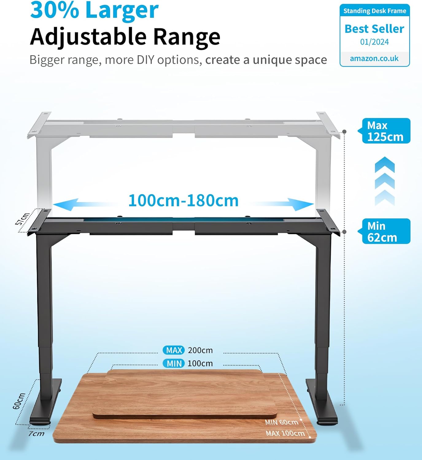 MAIDeSITe T2 Pro Plus Höhenverstellbarer Schreibtisch elektrisch mit Dual-Motor, 4 Memory-Steuerung, Sitz-Steh-Erinnerung, 100–220 cm Tischplatte