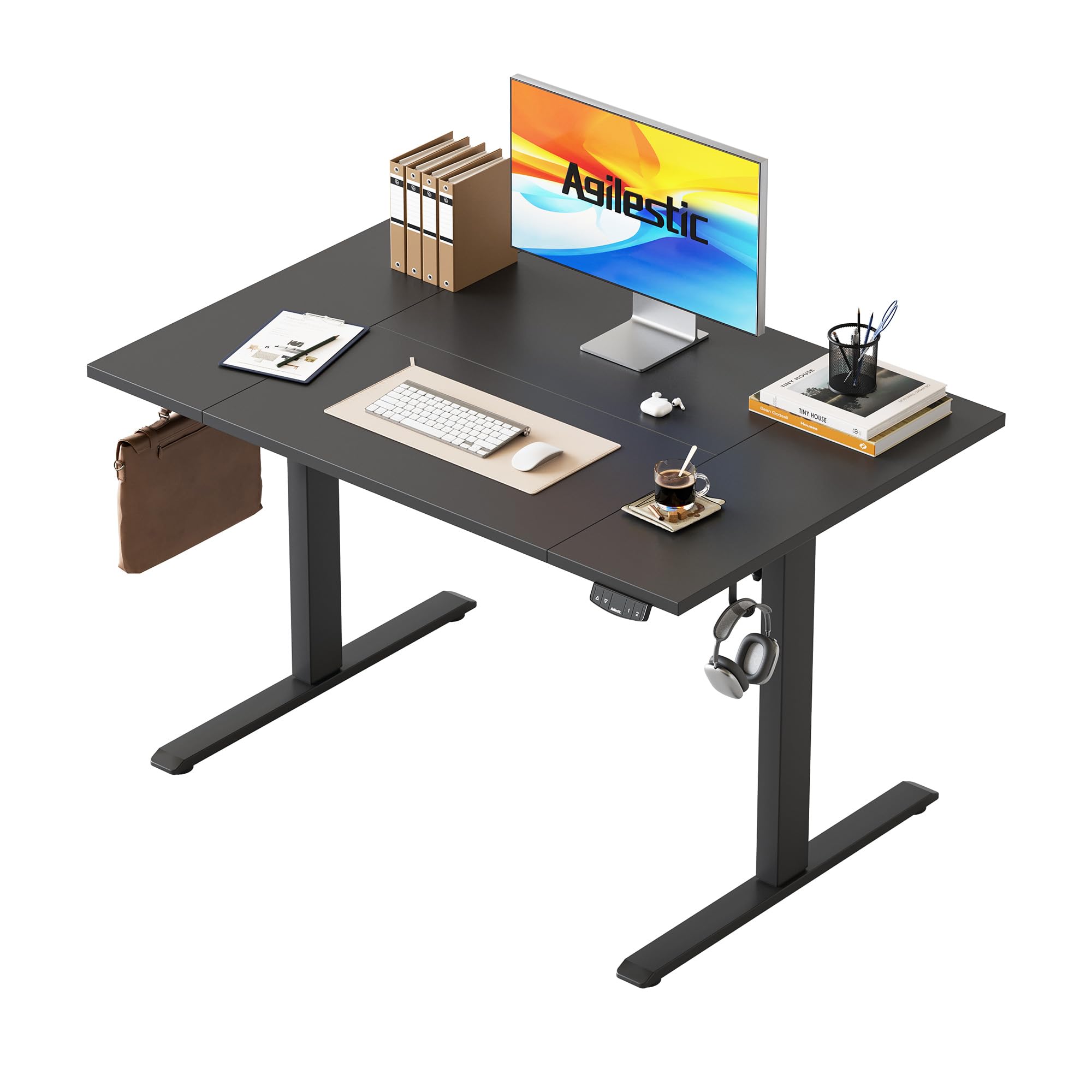 Agilestic Elektrisch Höhenverstellbarer Schreibtisch 120x80 cm, Sitz-Steh Stehpult mit Memory-Funktion, Höhenverstellbarer Computertisch, Gaming-Schreibtisch mit Vierteiliger Tischplatte,Weiß
