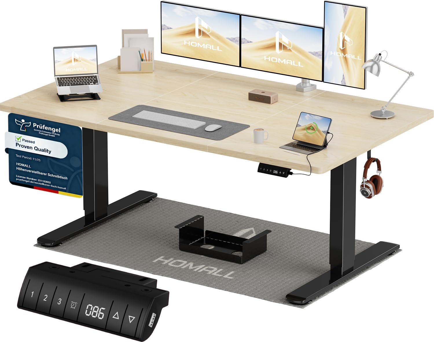 Homall Höhenverstellbarer Schreibtisch 140x70cm mit USB-A Ladeanschluss, Elektrischer Schreibtisch mit Kabel Management Tray, Standing Desk mit 3 Memory Funktion, Computertisch Weiß