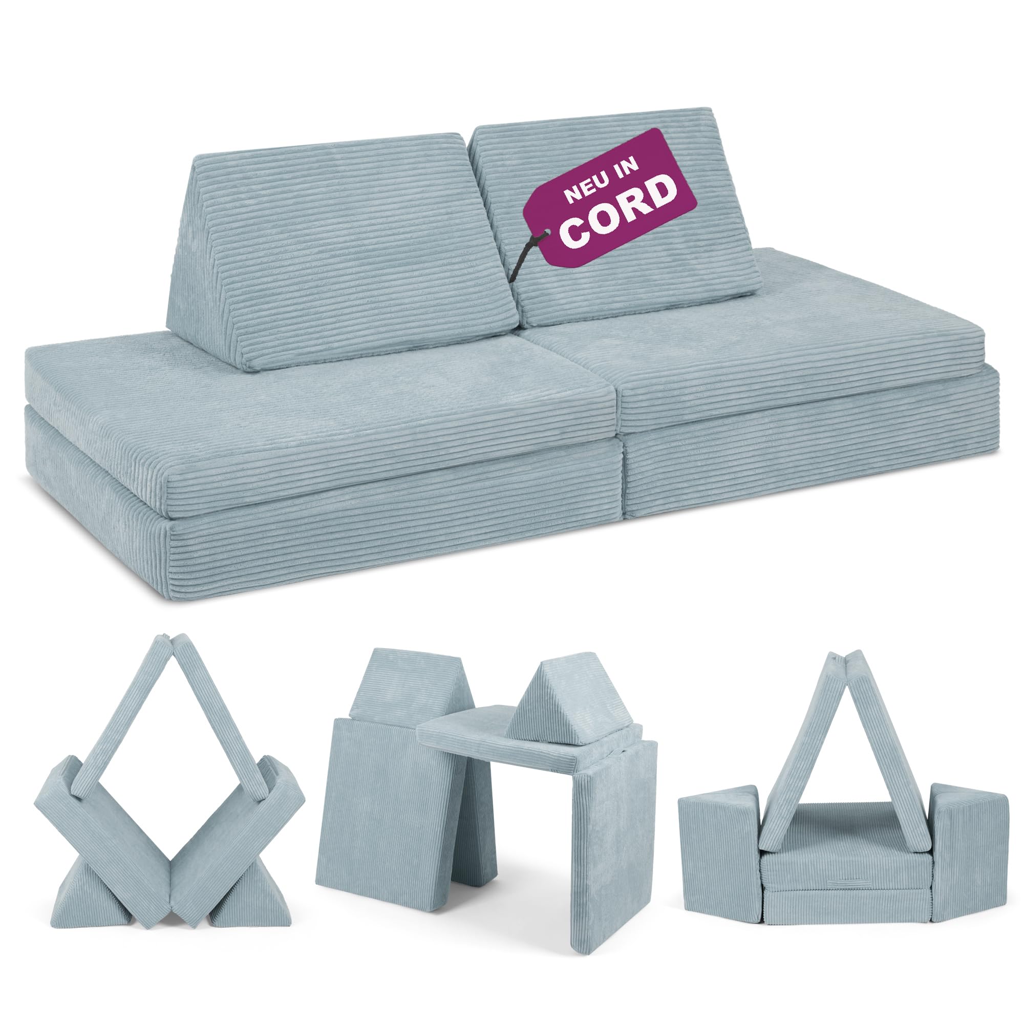 Linodino® Spielsofa Cord | Kindersofa aus Schaumstoff Bausteine - Spielsofa für Kinder & Kuschelecke im Kinderzimmer | Kindercouch | Oeko-TEX 100 Zertifiziert | Elfenzauber Beige