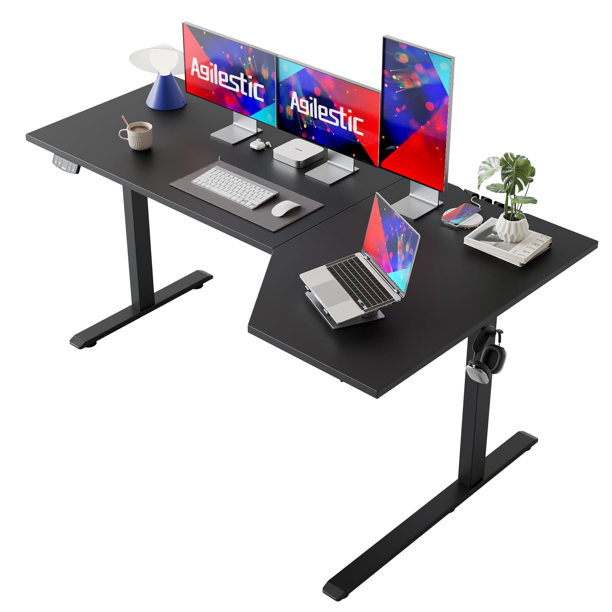 Agilestic Elektrisch Höhenverstellbarer Schreibtisch 120x80 cm, Sitz-Steh Stehpult mit Memory-Funktion, Höhenverstellbarer Computertisch, Gaming-Schreibtisch mit Vierteiliger Tischplatte,Weiß