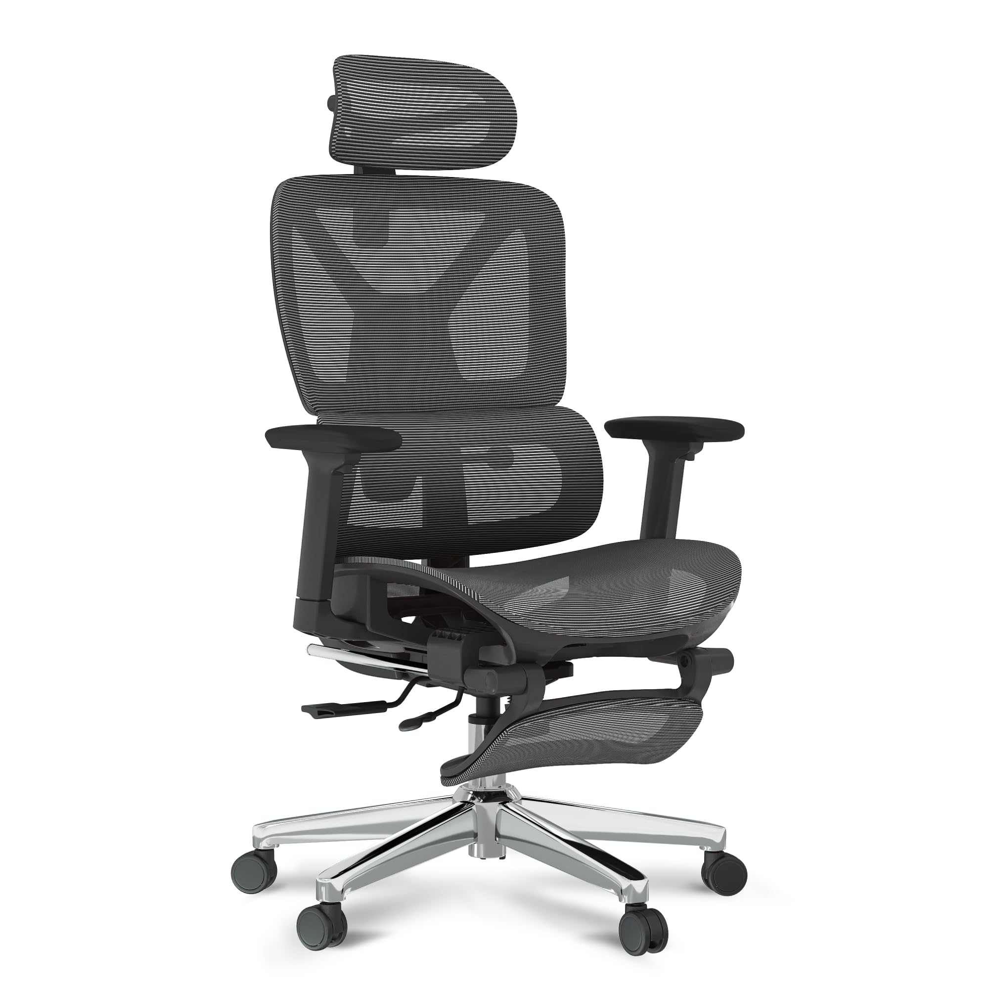 FLEXISPOT Ergonomischer Bürostuhl Schreibtischstuhl mit Fußstütze, 3D-Armlehnen, 3D-Kopfstütze, 5D-Rückenlehne, Atmungsaktiver Sitz Belastbar bis 136 kg Arbeitsstuhl, ErgoX, Schwarz