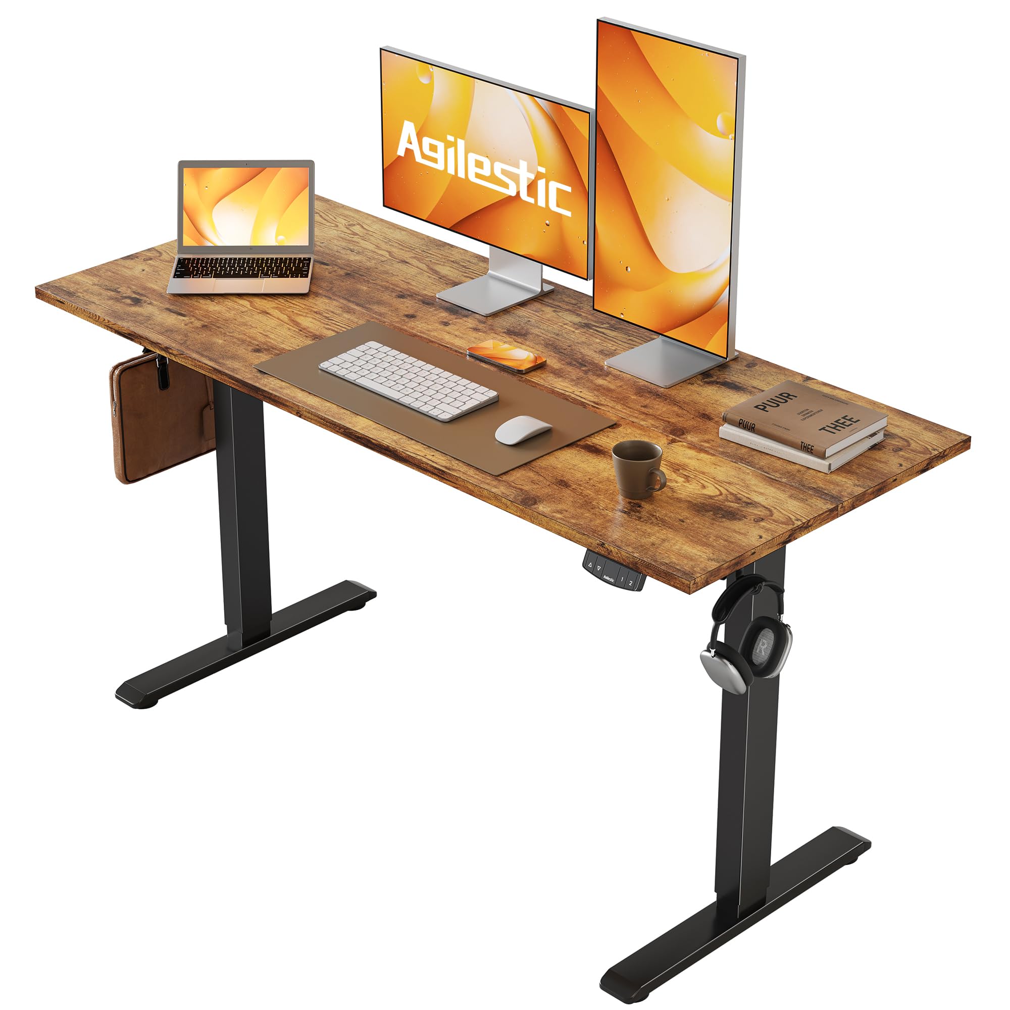 Agilestic Elektrisch Höhenverstellbarer Schreibtisch 120x80 cm, Sitz-Steh Stehpult mit Memory-Funktion, Höhenverstellbarer Computertisch, Gaming-Schreibtisch mit Vierteiliger Tischplatte,Weiß