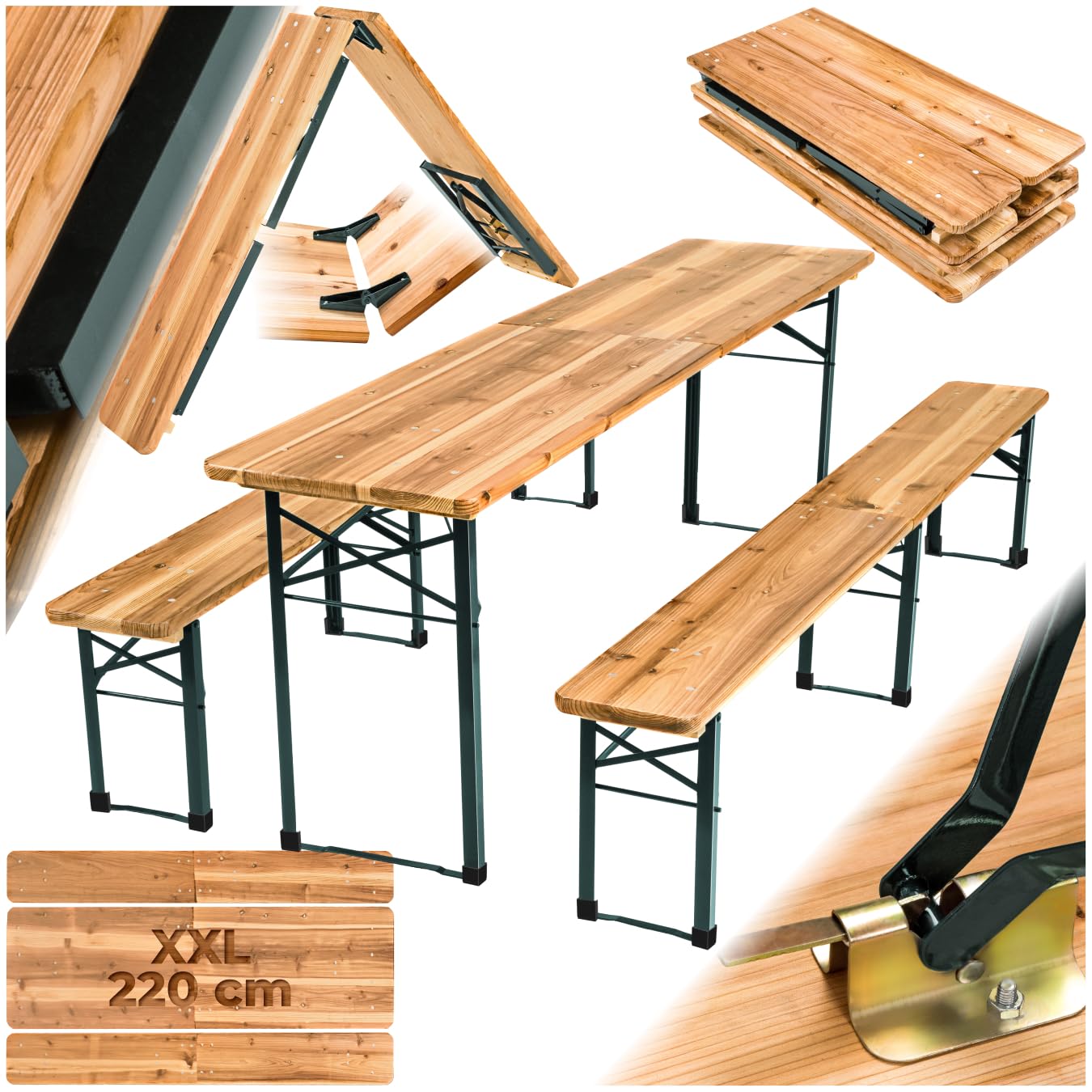 tectake® Bierzeltgarnitur mit Lehne, Biertisch Klapptisch mit 2X Sitzbank mit Lehne, Gartenmöbel Set, Camping Zubehör, Klapptisch Esstisch, Camping Tisch faltbar, Balkontisch, Campingtisch klappbar