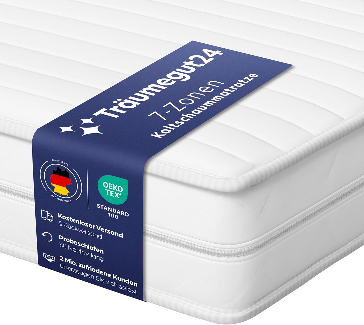 Träumegut24 AquaFlex 7-Zonen Matratze 140x200 cm | H2&H3 | Ergonomische Kaltschaummatratze | Hypoallergen & Antibakteriell | Bezug abnehmbar & waschbar | Oeko-TEX® | (19cm, 140 x 200 cm)
