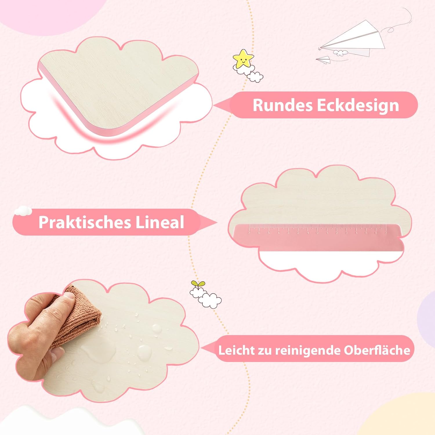 COSTWAY Kinderschreibtisch höhenverstellbar, Schreibtisch Kinder mit neigbarer Tischplatte, Regalen & Schublade, Jugendschreibtisch Schülerschreibtisch für 3-12 Jahre Kinder (Rosa)