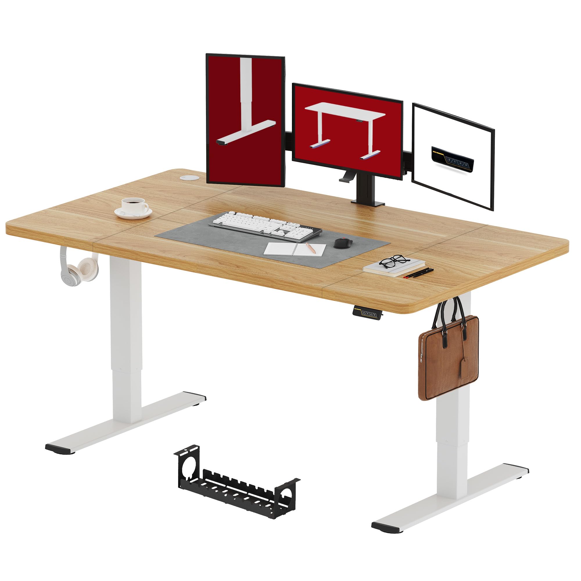 SANODESK Höhenverstellbarer Schreibtisch 200×80 cm – XXL Standing Desk mit 70 kg Tragkraft, Anti-Kollisions-Schutz & vielseitigem Zubehör, ideal für Teamarbeit oder Studio(Weiß)