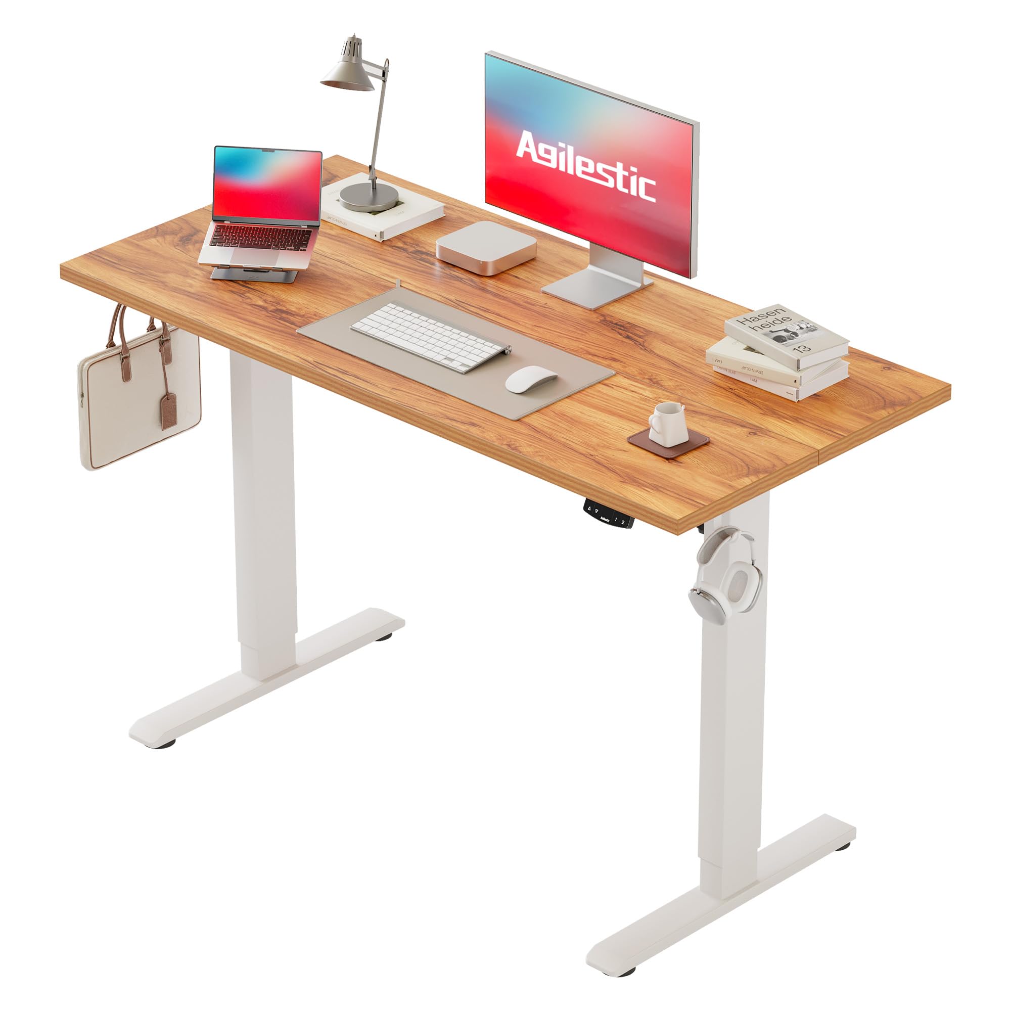 Agilestic Elektrisch Höhenverstellbarer Schreibtisch 120x80 cm, Sitz-Steh Stehpult mit Memory-Funktion, Höhenverstellbarer Computertisch, Gaming-Schreibtisch mit Vierteiliger Tischplatte,Weiß