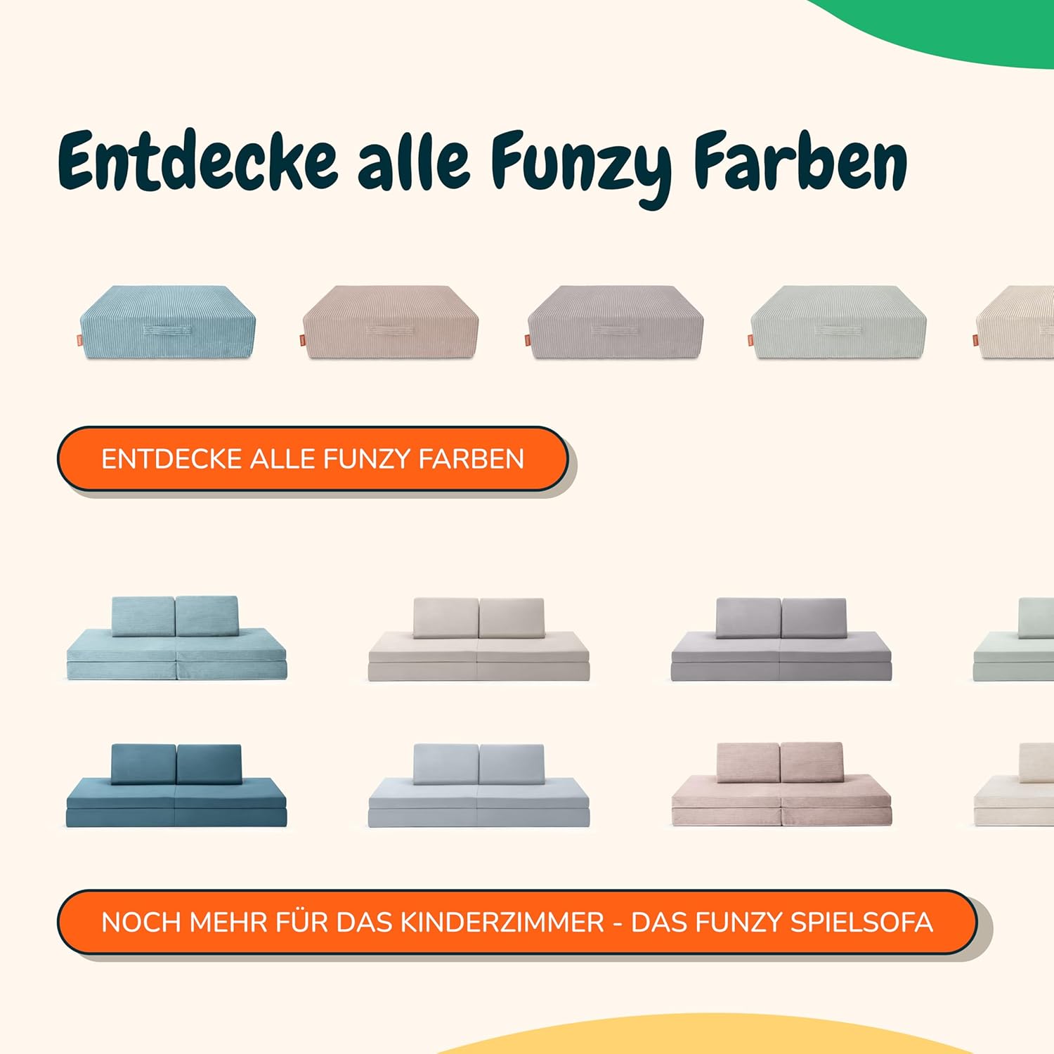 Funzy Hüpfpolster für Kinder 85x65x21 cm, Hüpfmatratze mit Taschenfederkern, Cord-Bezug Waschbar, Schadstofffrei, Motorik-Spielkissen, Cord Koala Grau