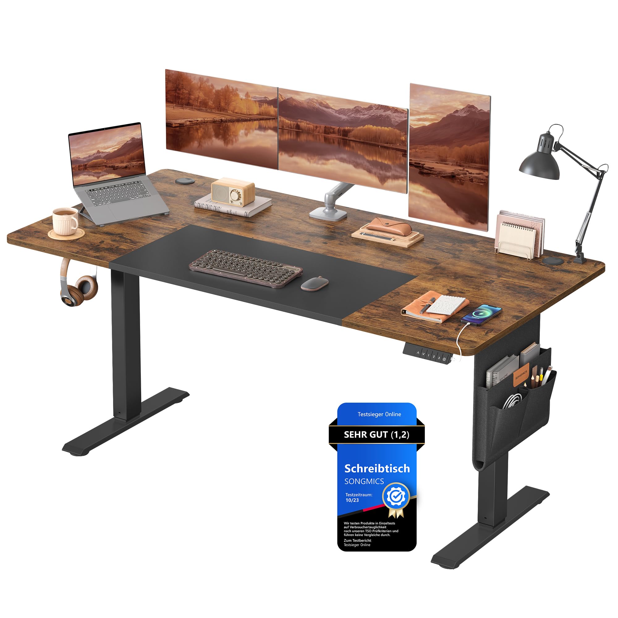 SONGMICS Elektrischer Höhenverstellbarer Schreibtisch – Holz & Stahl, Ergonomisch, Höhenverstellbar