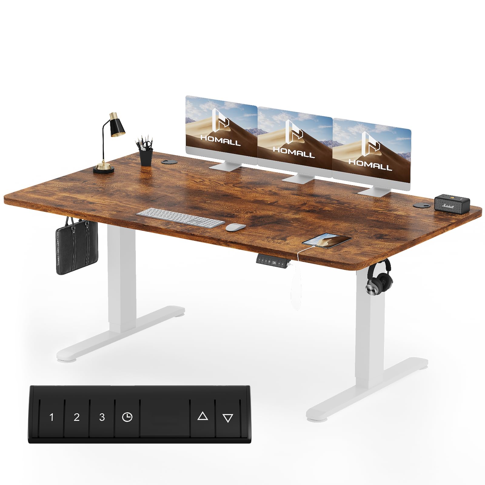 Homall Höhenverstellbarer Schreibtisch 140x70cm mit USB-A Ladeanschluss, Elektrischer Schreibtisch mit Kabel Management Tray, Standing Desk mit 3 Memory Funktion, Computertisch Weiß