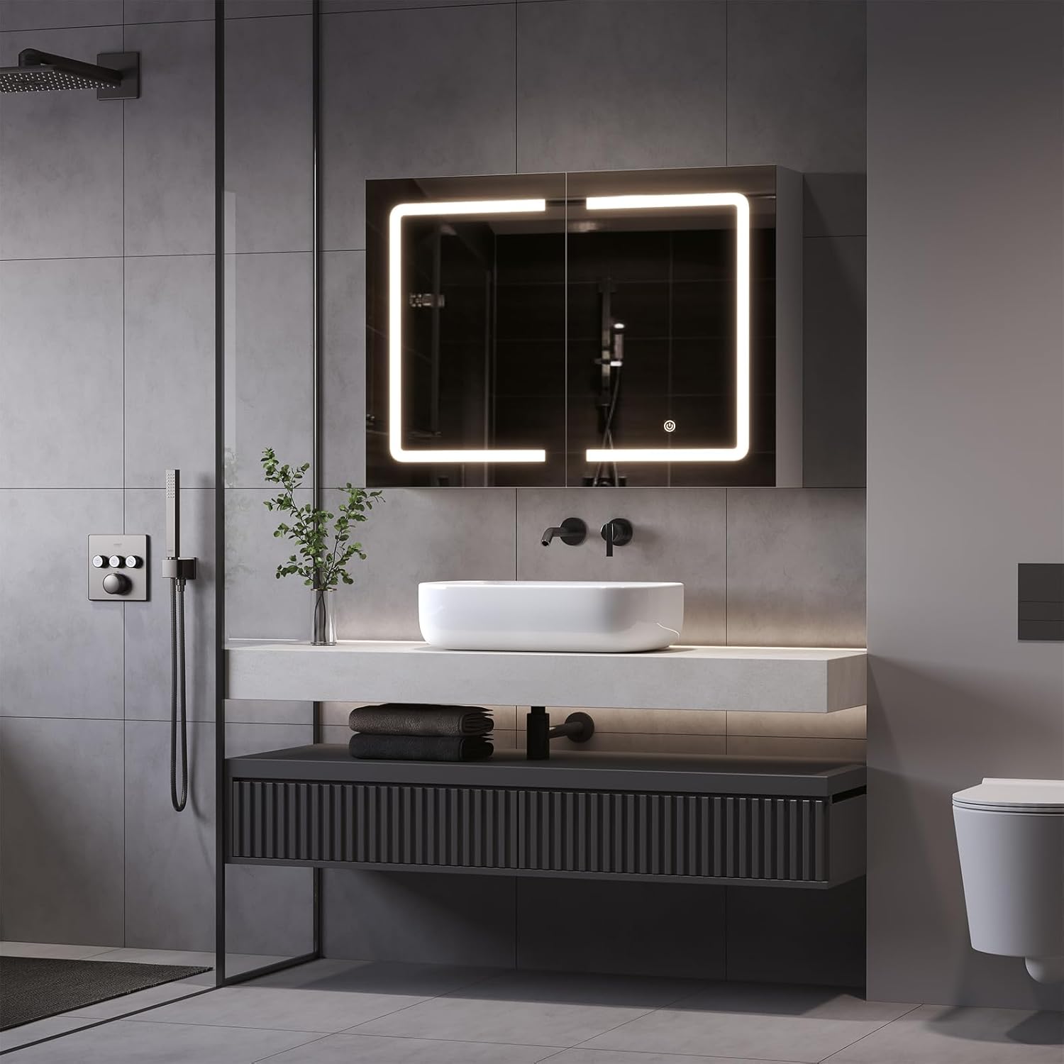DICTAC LED Spiegelschrank Bad mit Steckdose und Touch-Sensor