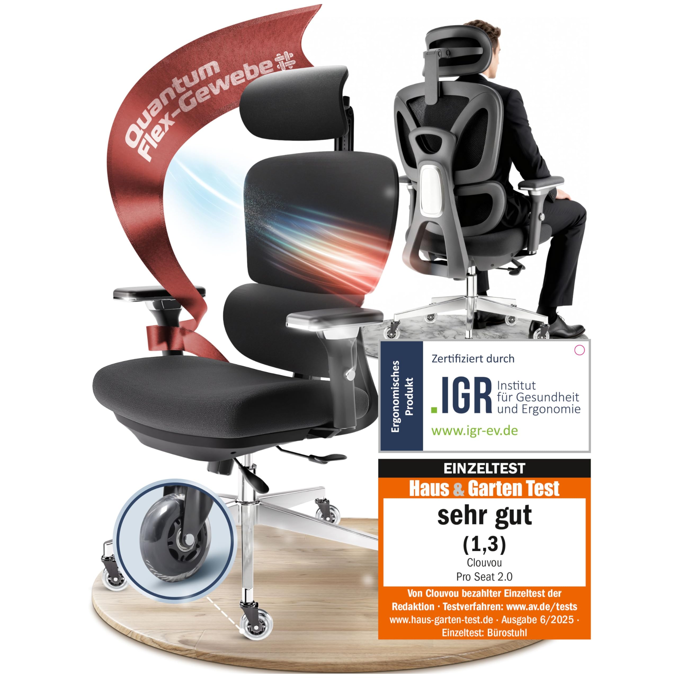 CLOUVOU CleverSeat Bürostuhl Ergonomisch [TESTSIEGER] Schreibtischstuhl 100% individuell einstellbar | Büro Stuhl & Gaming Stuhl | Computerstuhl Home Office Chair Ergonomic | Drehstuhl 150 kg