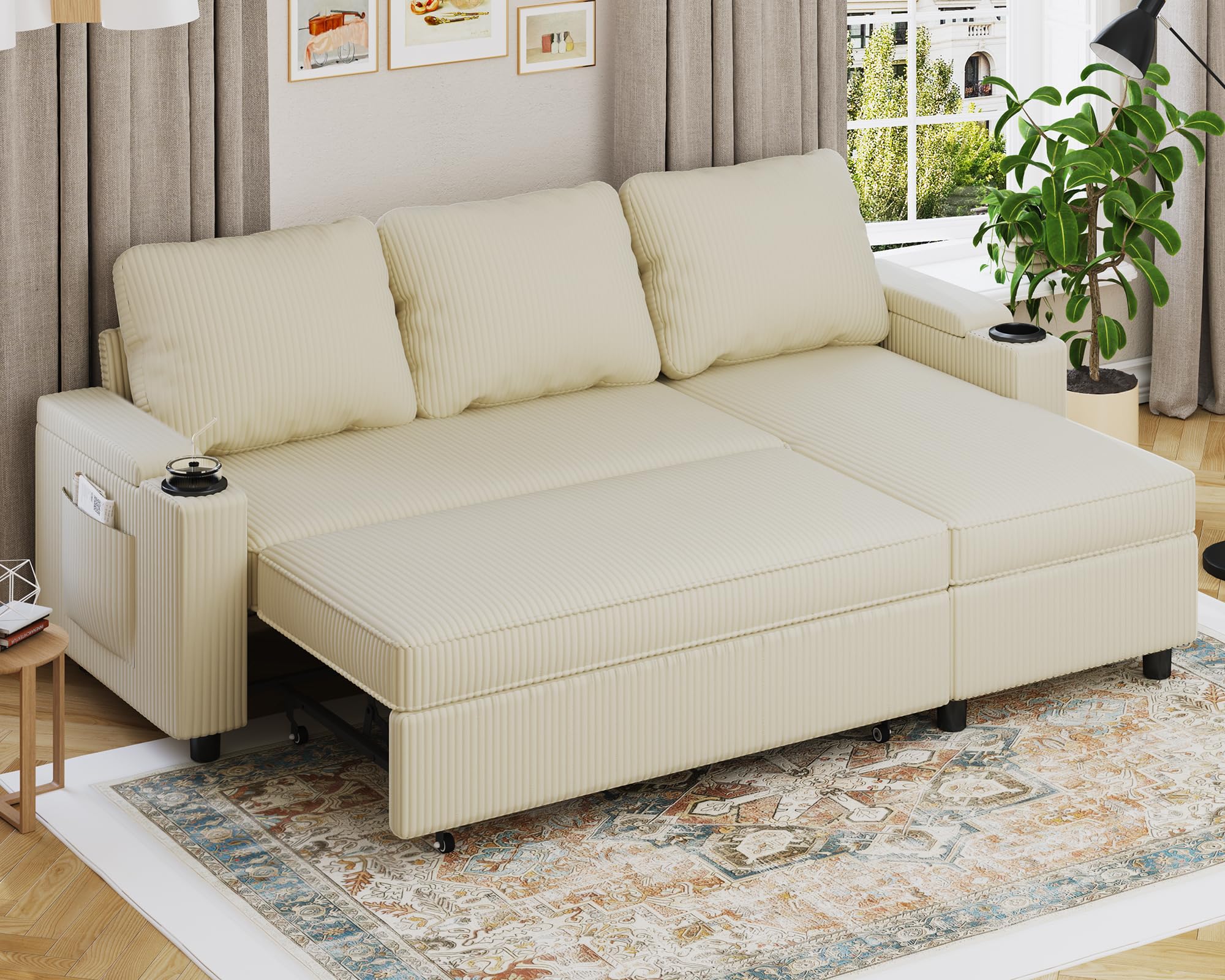 Devoko Ecksofa mit Schlaffunktion und Bettkasten 3 Sitzer Schlafsofa Ausziehbar L Form Couch klein Schlafcouch Wohnlandschaft für Wohnung und Wohnzimmer Dunkelgrau