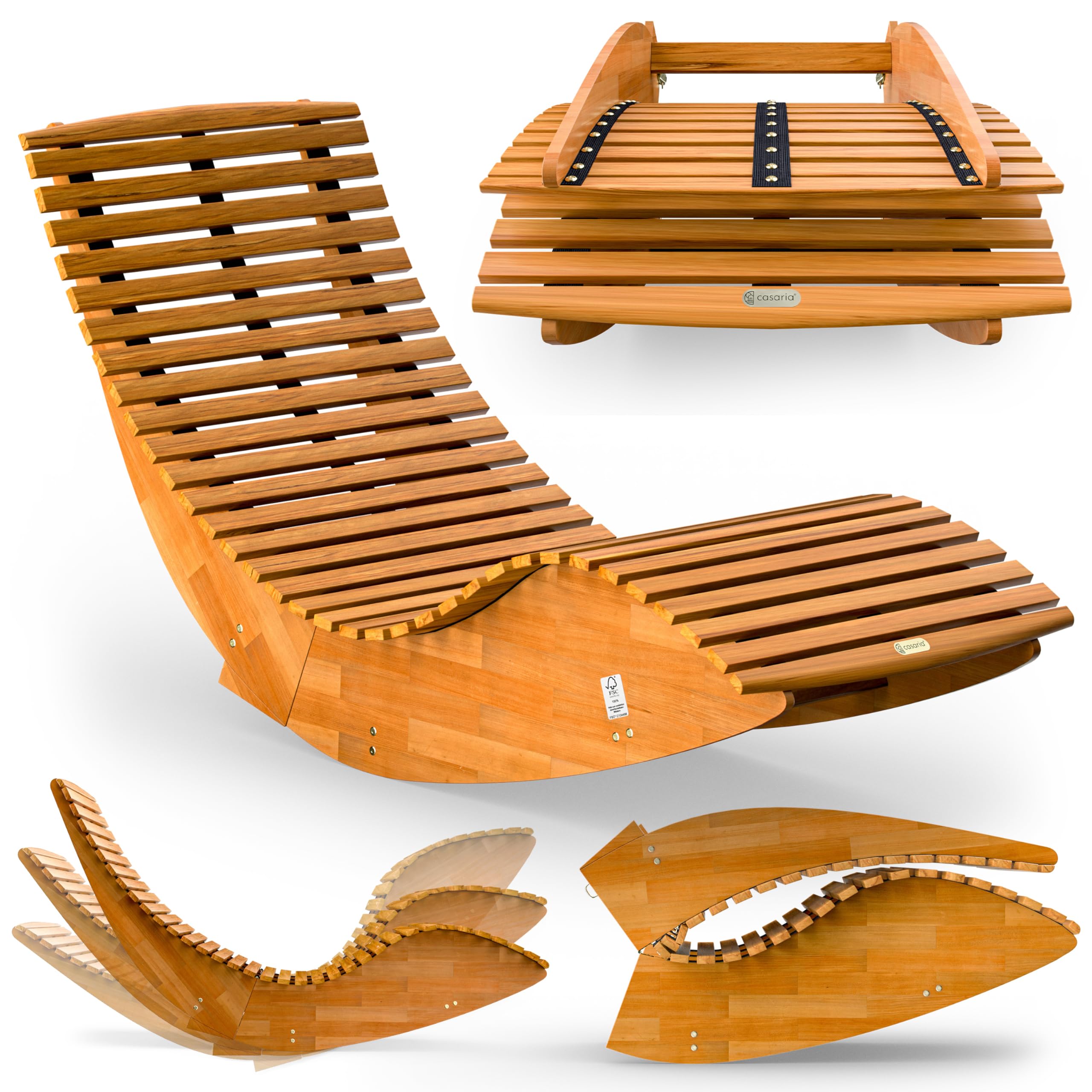 Casaria® 2X Sonnenliege Klappbar Wetterfest Holz 160kg Belastbarkeit Pflegeleicht FSC®-Zertifiziert Akazie Garten Balkon Sauna Liege Holzliege Relaxliege 195x60cm