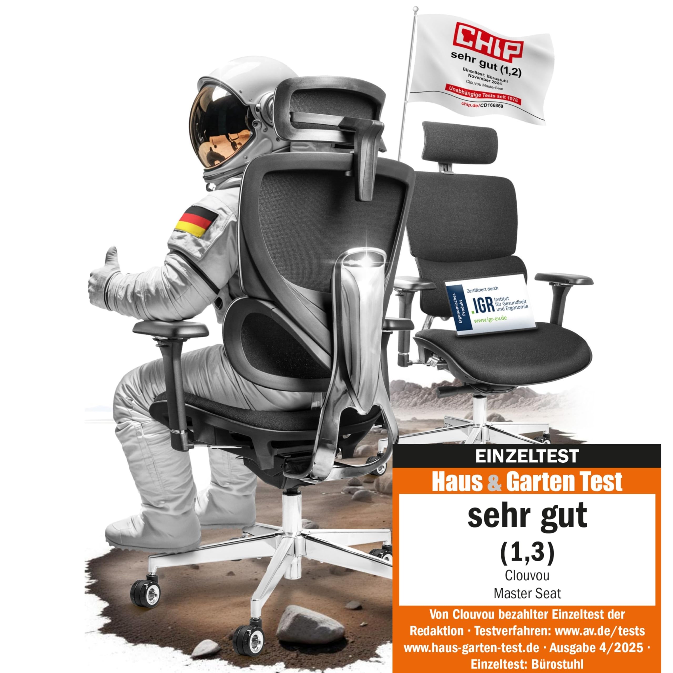 CLOUVOU CleverSeat Bürostuhl Ergonomisch [TESTSIEGER] Schreibtischstuhl 100% individuell einstellbar | Büro Stuhl & Gaming Stuhl | Computerstuhl Home Office Chair Ergonomic | Drehstuhl 150 kg