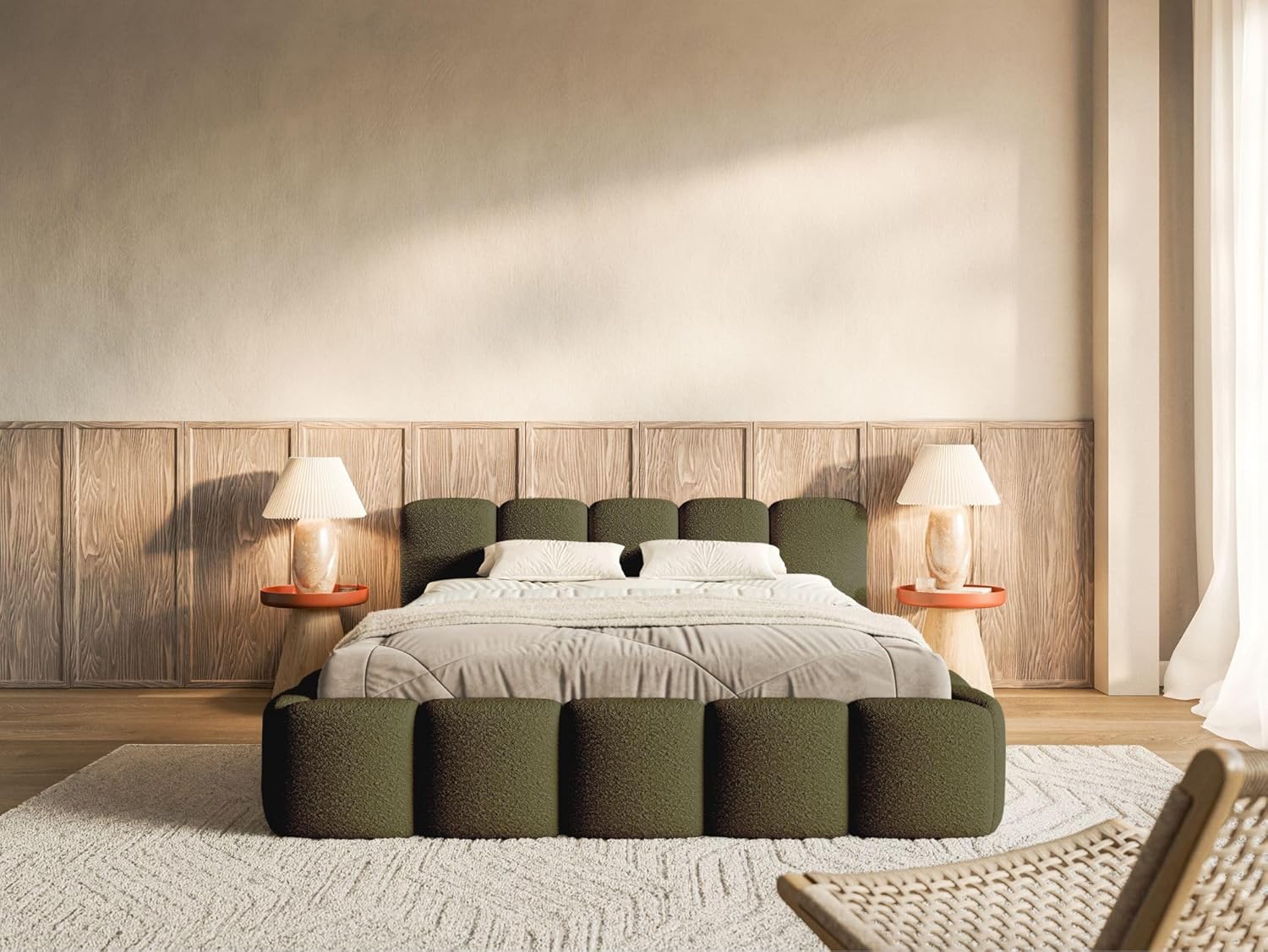 Selsey Polsterbett Cloudy Low mit Stauraum – Gepolstertes Bett mit Lattenrost, Metallrahmen, Bouclé-Stoff, modern