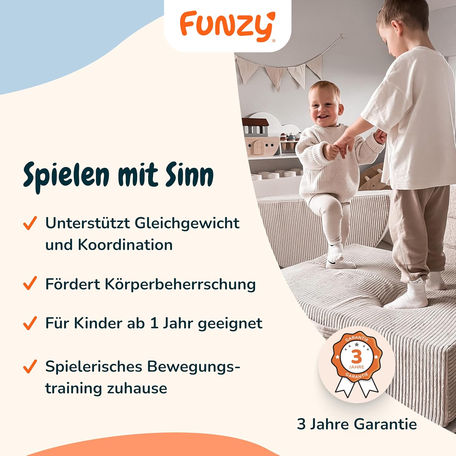 Funzy Hüpfpolster für Kinder 85x65x21 cm, Hüpfmatratze mit Taschenfederkern, Cord-Bezug Waschbar, Schadstofffrei, Motorik-Spielkissen, Cord Koala Grau