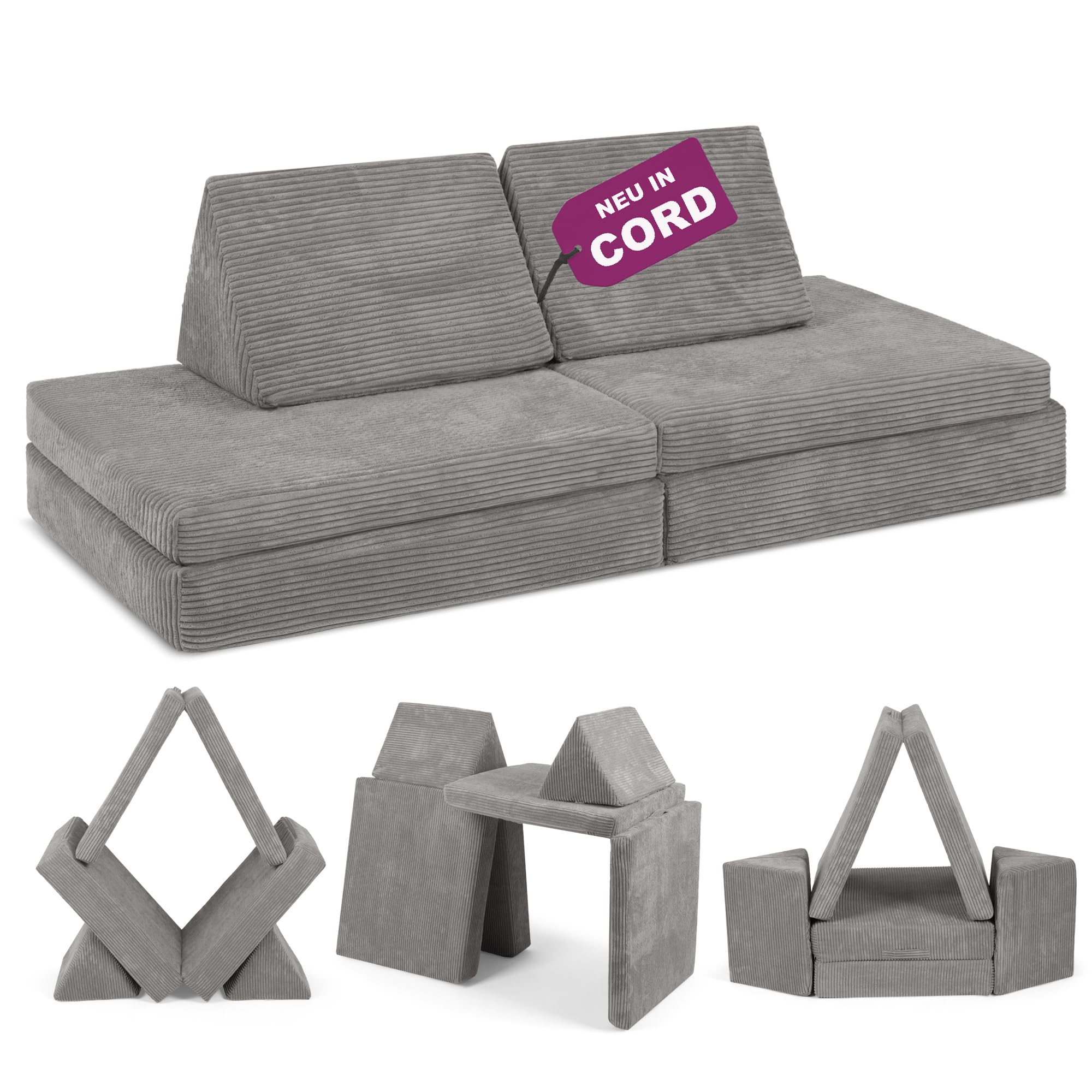Linodino® Spielsofa Cord | Kindersofa aus Schaumstoff Bausteine - Spielsofa für Kinder & Kuschelecke im Kinderzimmer | Kindercouch | Oeko-TEX 100 Zertifiziert | Elfenzauber Beige