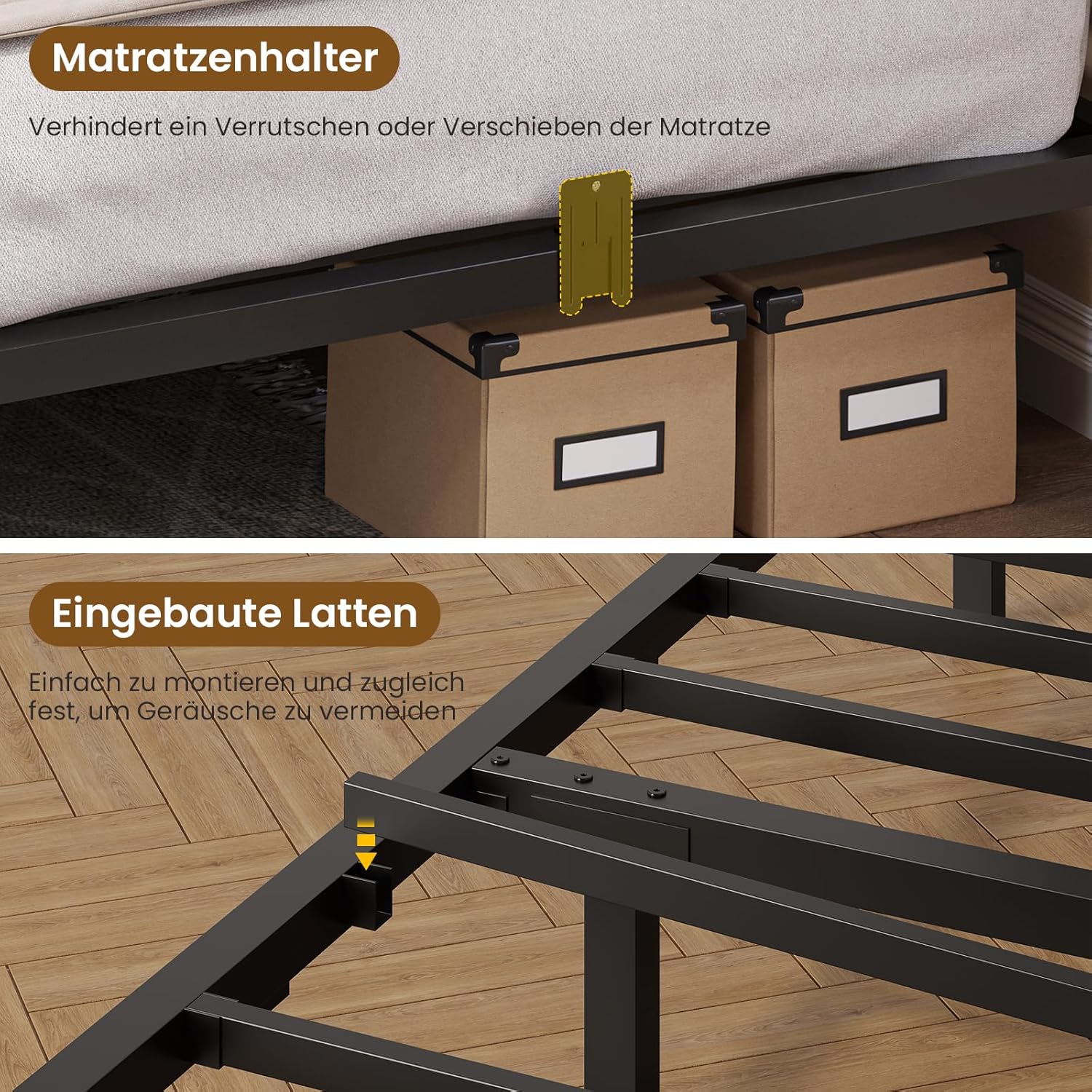 DICTAC Polsterbett Schlafsofa mit LED & USB, Metallrahmen, 2 Schubladen, modern
