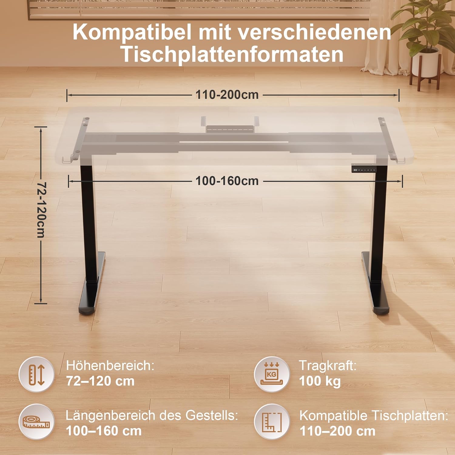 Homall Höhenverstellbares Schreibtischgestell elektrisch mit 2 Motoren, 100 kg Tragkraft, 2-Fach-Teleskop, Memory-Funktion, Kollisionsschutz
