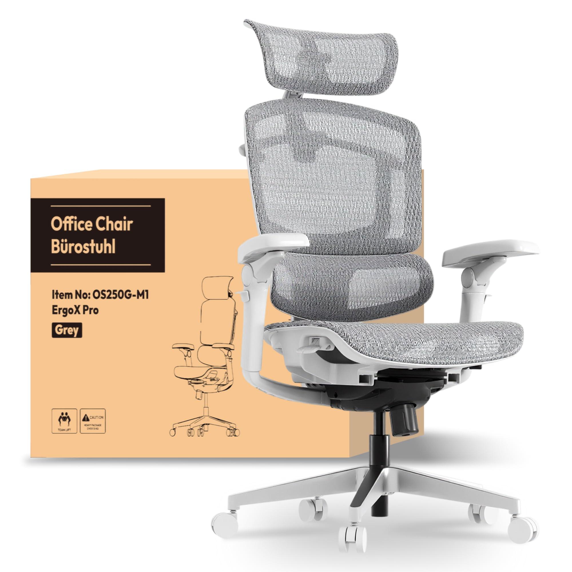 FLEXISPOT Ergonomischer Bürostuhl Schreibtischstuhl mit Fußstütze, 3D-Armlehnen, 3D-Kopfstütze, 5D-Rückenlehne, Atmungsaktiver Sitz Belastbar bis 136 kg Arbeitsstuhl, ErgoX, Schwarz
