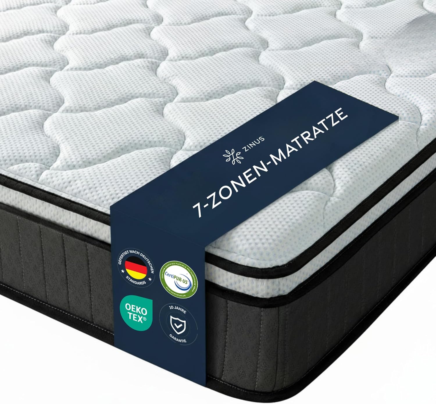Zinus Tight Top Taschenfederkernmatratze 90x200cm - Mittlerer Härtegrad - Recycelter Polsterung & Hochdichtem Komfortschaum - Höhe 25 cm - Oeko-TEX Zertifiziert