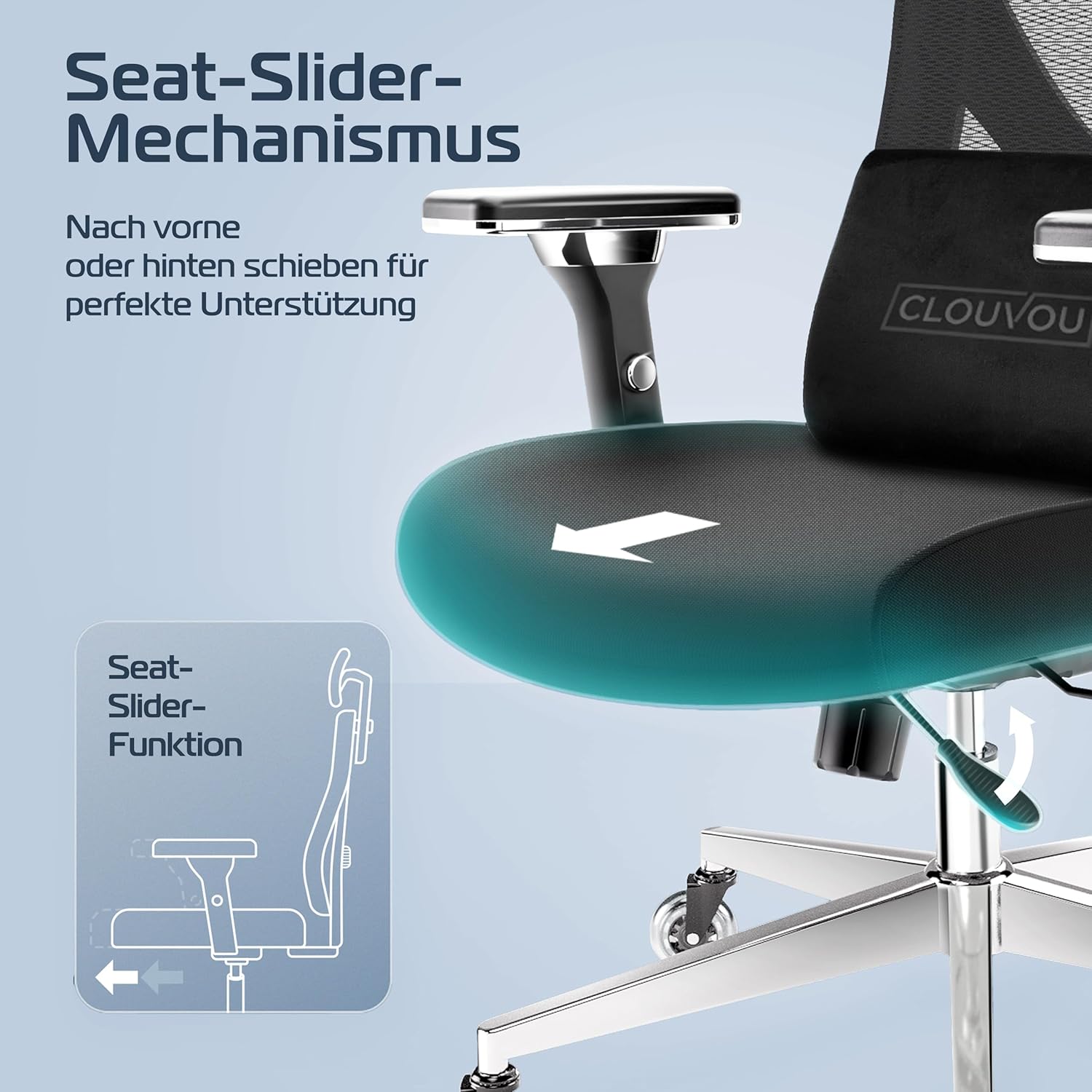 CLOUVOU CleverSeat Ergonomischer Bürostuhl – Verstellbar, bis 150 kg
