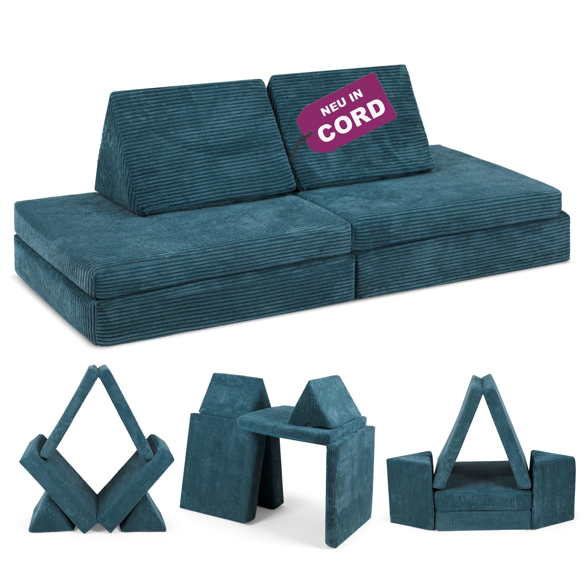 Linodino® Spielsofa Cord | Kindersofa aus Schaumstoff Bausteine - Spielsofa für Kinder & Kuschelecke im Kinderzimmer | Kindercouch | Oeko-TEX 100 Zertifiziert | Elfenzauber Beige