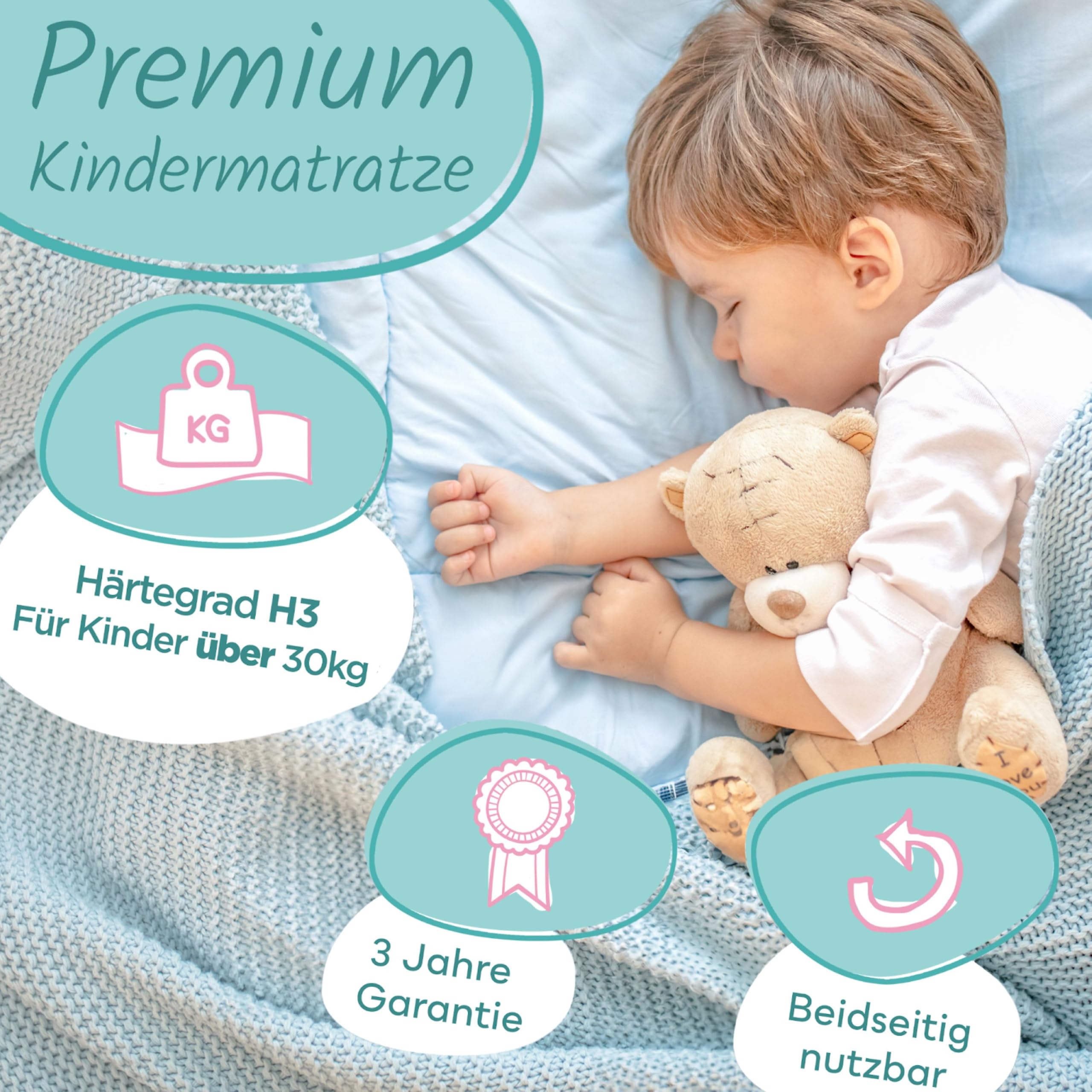 Sun Garden Kindermatratze 90x200 cm H2, Oeko Tex 100 Zertifiziert, Matratze für Kinderbett, Bezug waschbar, Optimale Matratze für Kinder, Bezug mit Klimafaser-Versteppung, P1440 ComfortPur