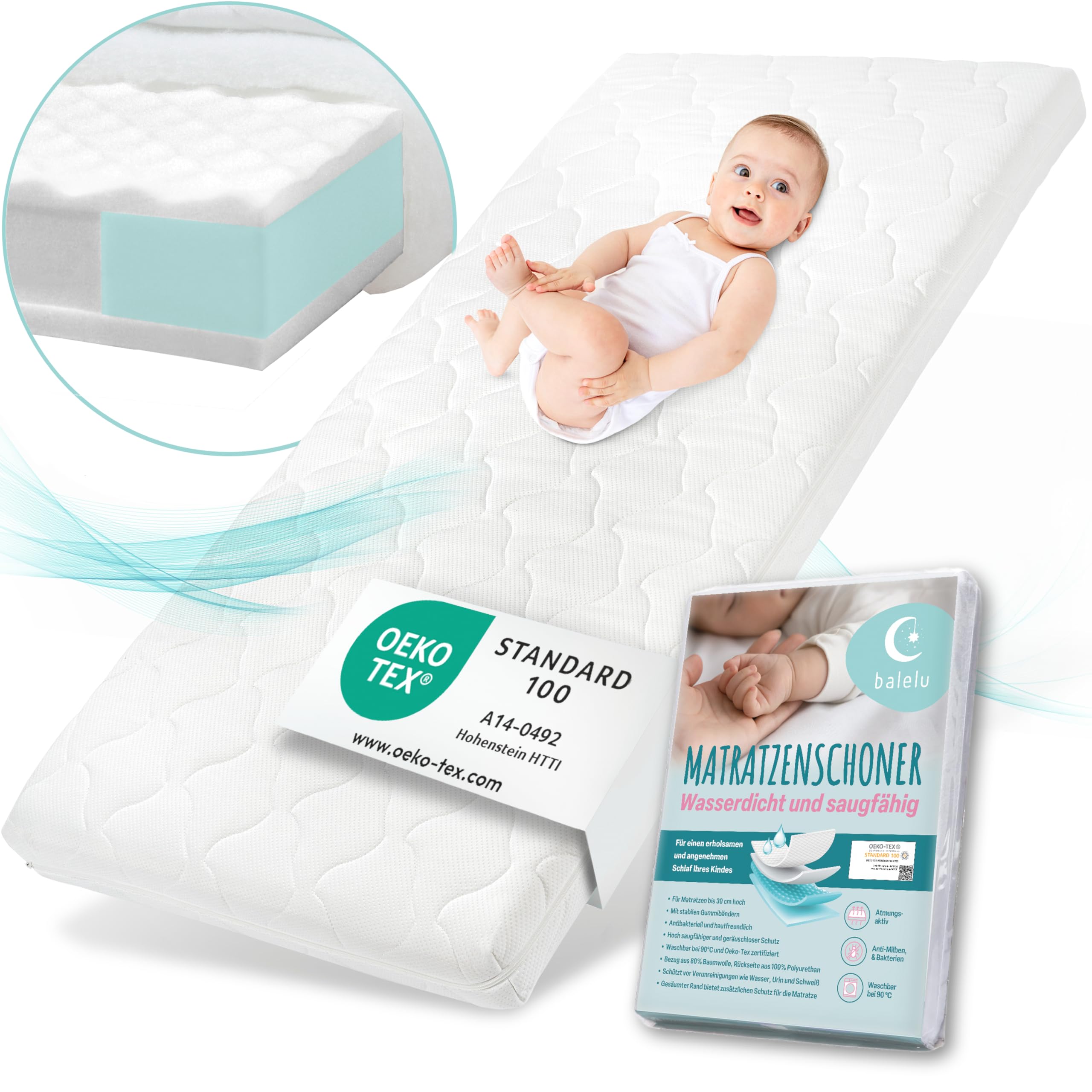 Sun Garden Kindermatratze 90x200 cm H2, Oeko Tex 100 Zertifiziert, Matratze für Kinderbett, Bezug waschbar, Optimale Matratze für Kinder, Bezug mit Klimafaser-Versteppung, P1440 ComfortPur