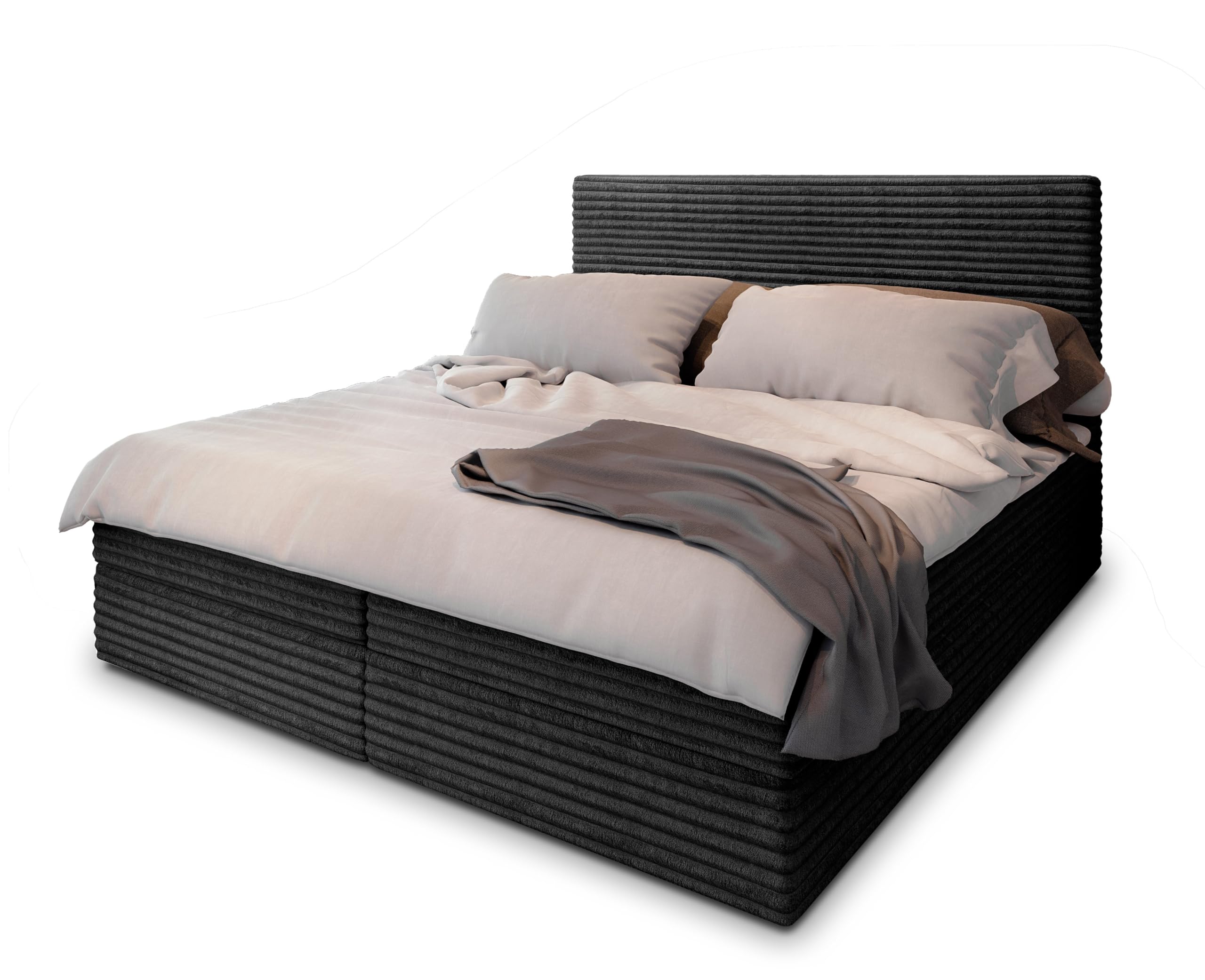 Masseno Boxspringbett PISA 140x200 cm Komplett-Set mit Matratze und Topper, Polsterbett mit Zwei Bettkästen -Creme, TILIA 03