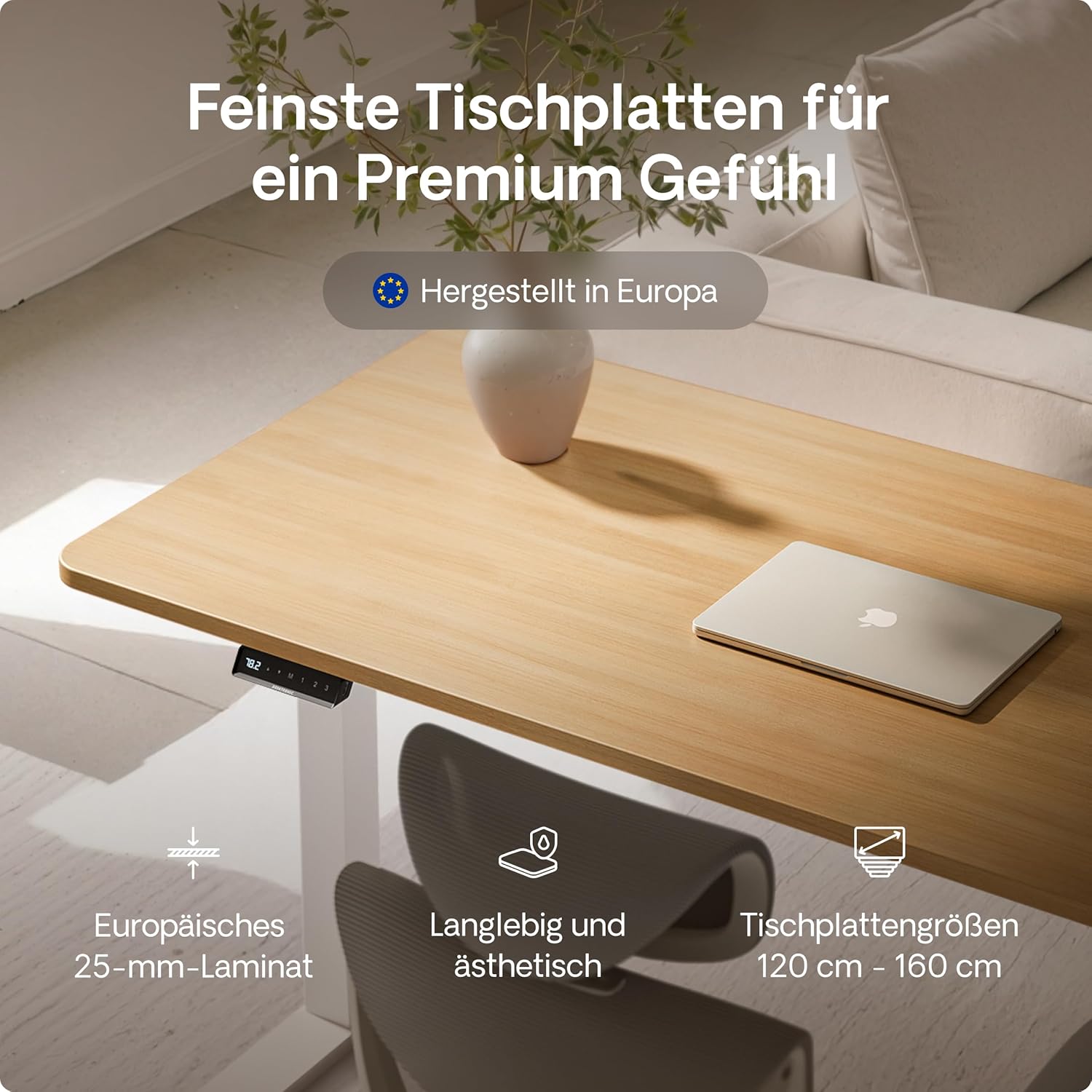 Desktronic HomeOne Elektrisch Höhenverstellbarer Schreibtisch, USB-Anschlüsse, Ergonomisch