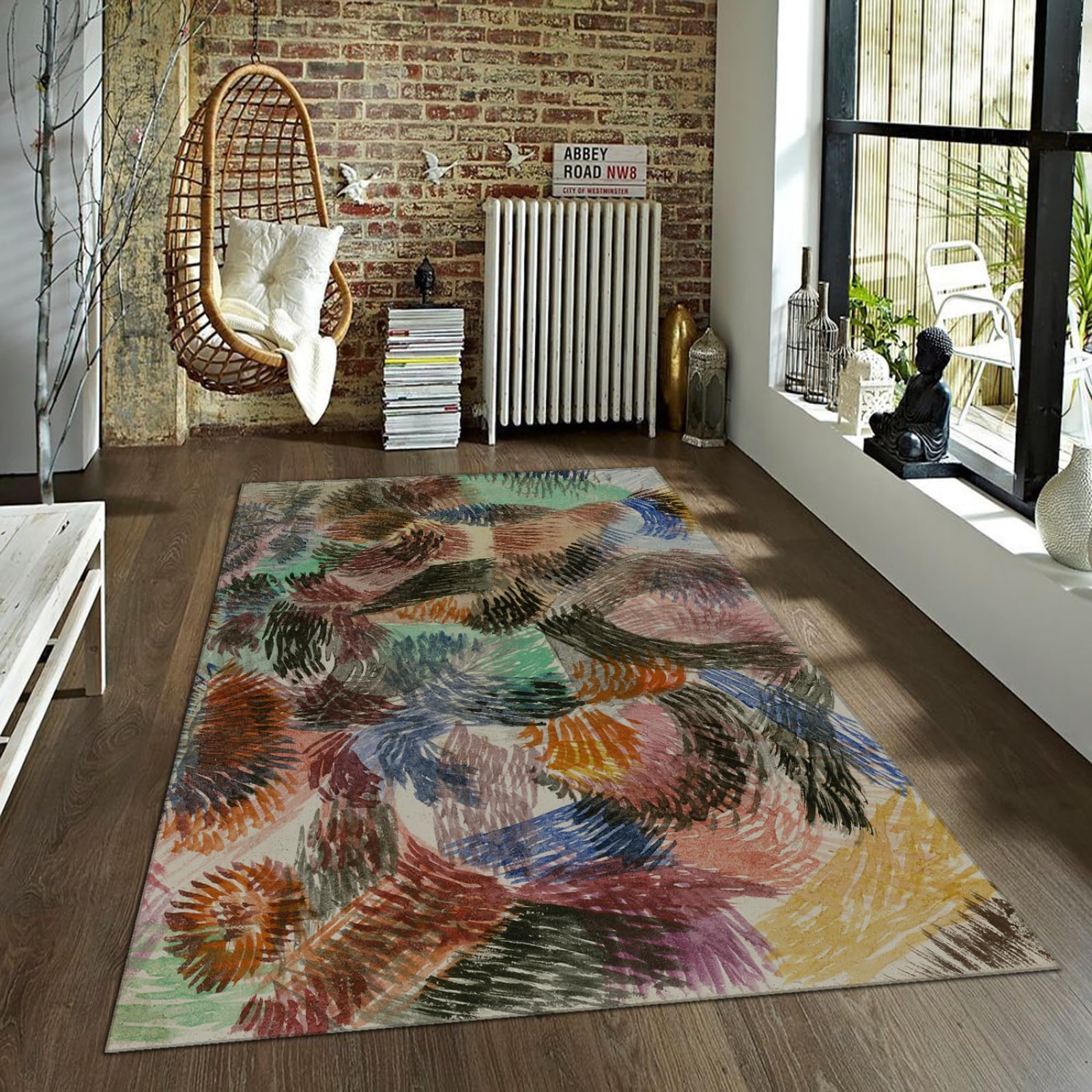 Abstrakter Teppich im Kunststil Bunte Calista-Shag-Sammlungsbereichsteppich für Wohnzimmer, Esszimmer, neben Tisch, Hauseingangsbereich, Läuferteppiche, 120x170cm