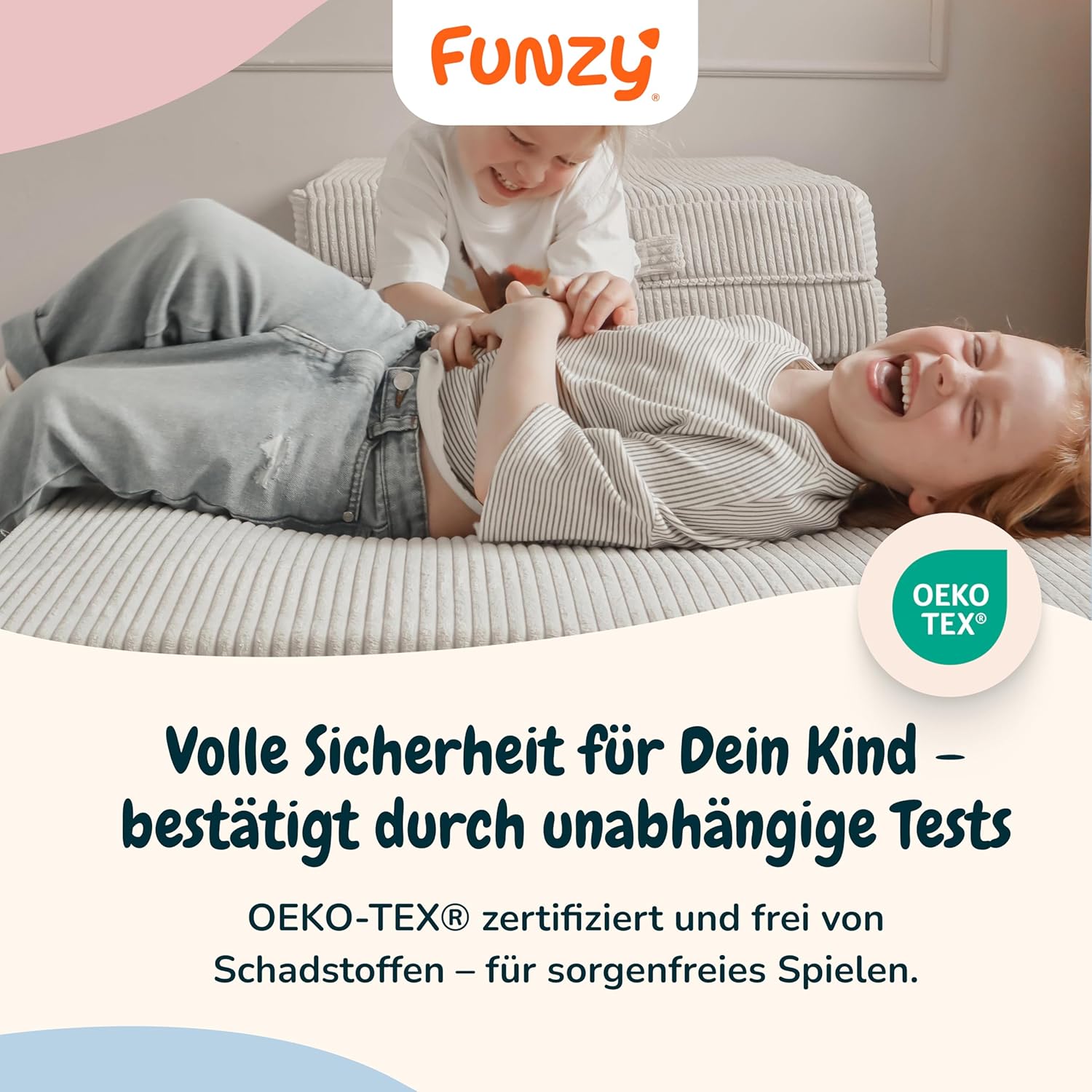 Funzy Hüpfpolster für Kinder 85x65x21 cm, Hüpfmatratze mit Taschenfederkern, Cord-Bezug Waschbar, Schadstofffrei, Motorik-Spielkissen, Cord Koala Grau