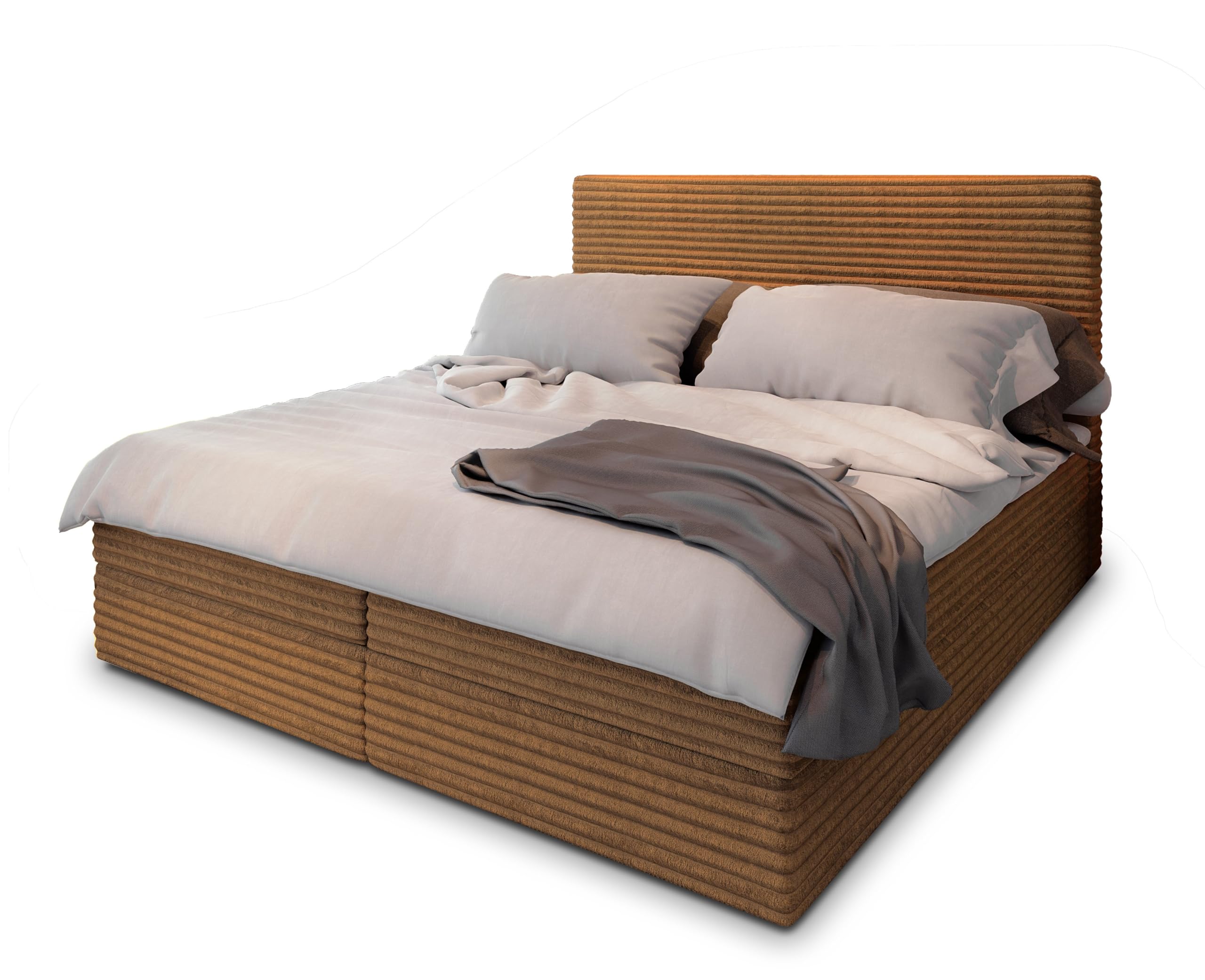 Masseno Boxspringbett PISA 140x200 cm Komplett-Set mit Matratze und Topper, Polsterbett mit Zwei Bettkästen -Creme, TILIA 03