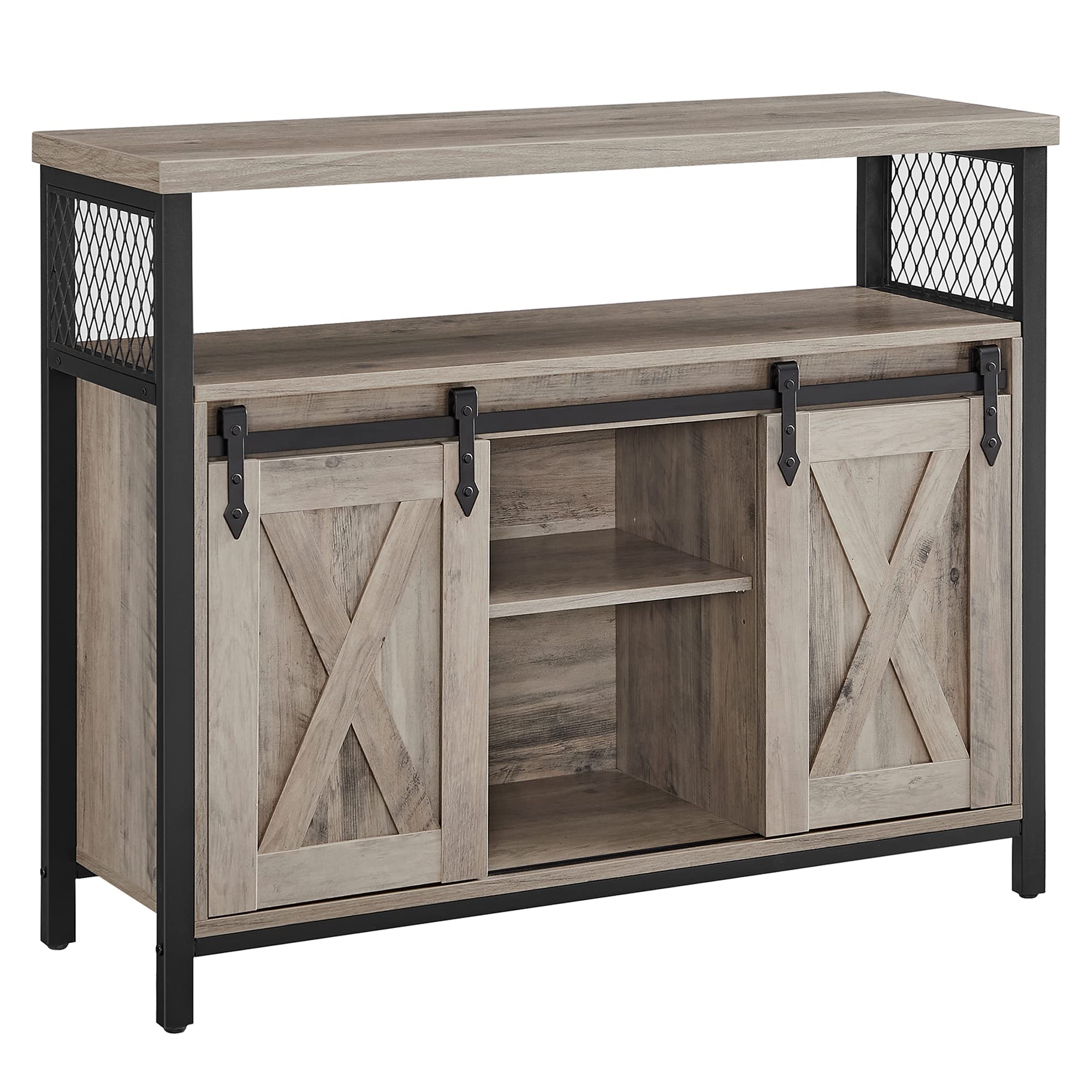 VASAGLE Sideboard, Küchenschrank, Aufbewahrungsschrank, mit 2 Schiebetüren, 33 x 100 x 80 cm, verstellbare Ablagen, Landhausstil, für Wohnzimmer, vintagebraun-schwarz LSC092B01