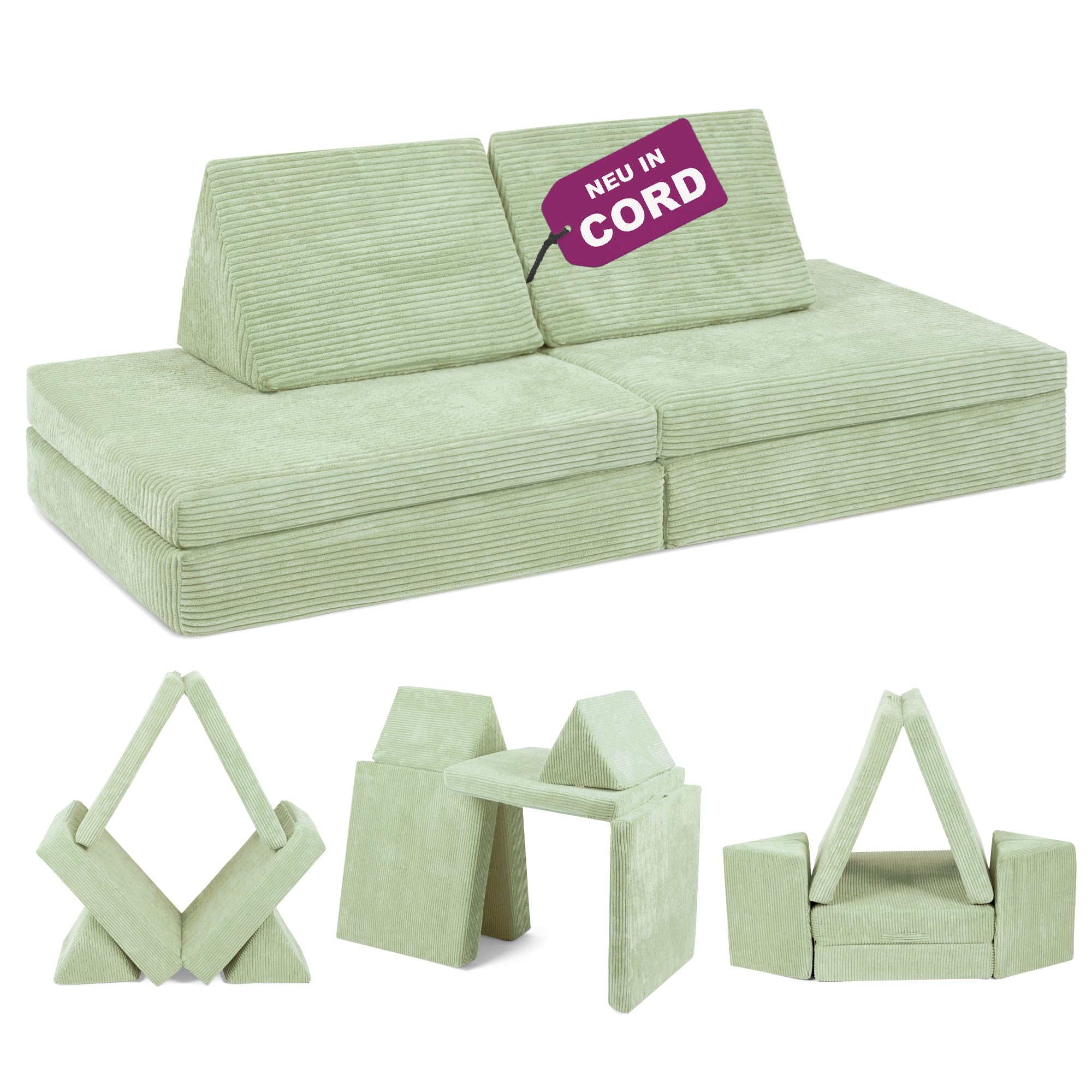 Linodino® Spielsofa Cord | Kindersofa aus Schaumstoff Bausteine - Spielsofa für Kinder & Kuschelecke im Kinderzimmer | Kindercouch | Oeko-TEX 100 Zertifiziert | Elfenzauber Beige