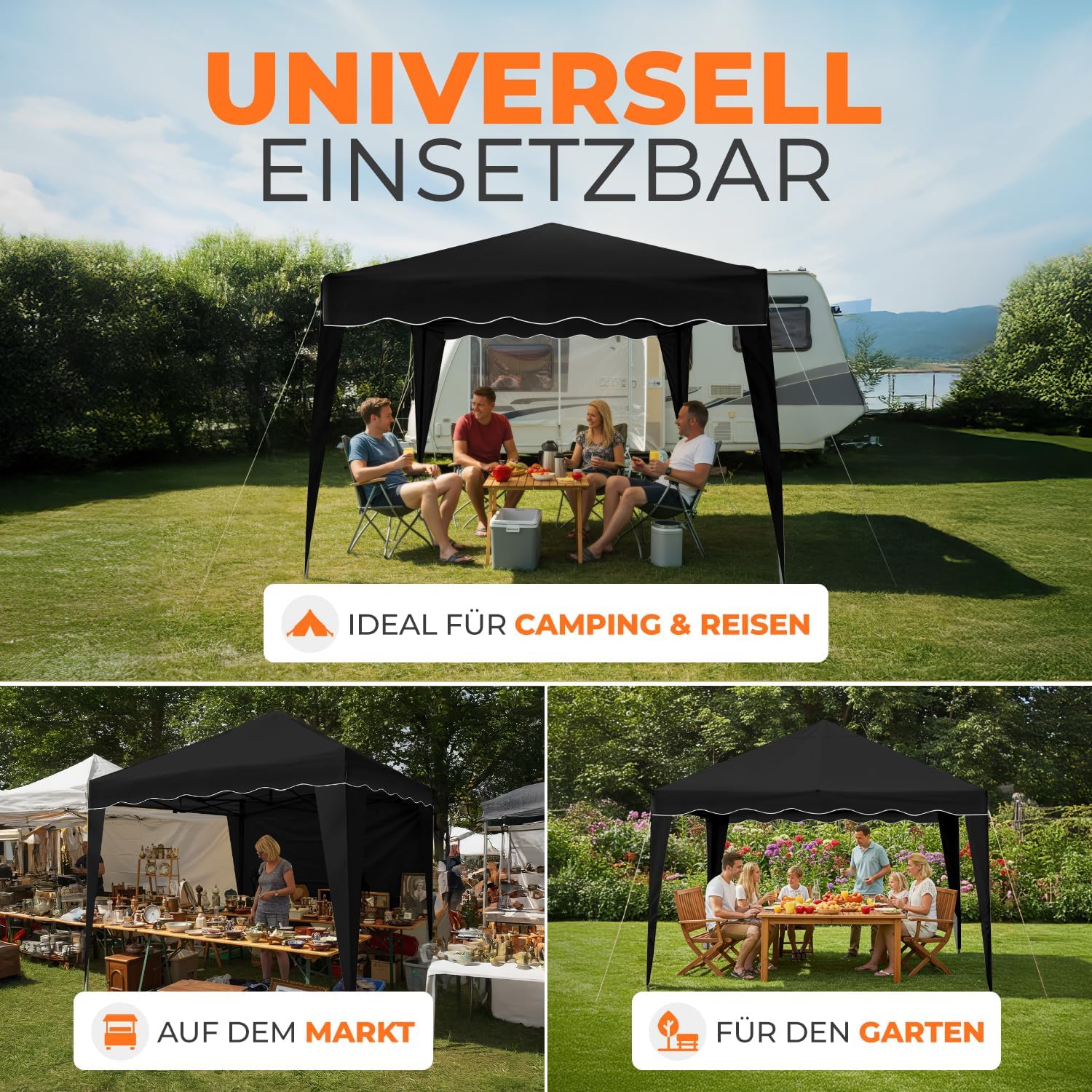 Kronenburg Faltpavillon Pop-Up Pavillon – UV50+, Wasserdicht, Mit Seitenteilen