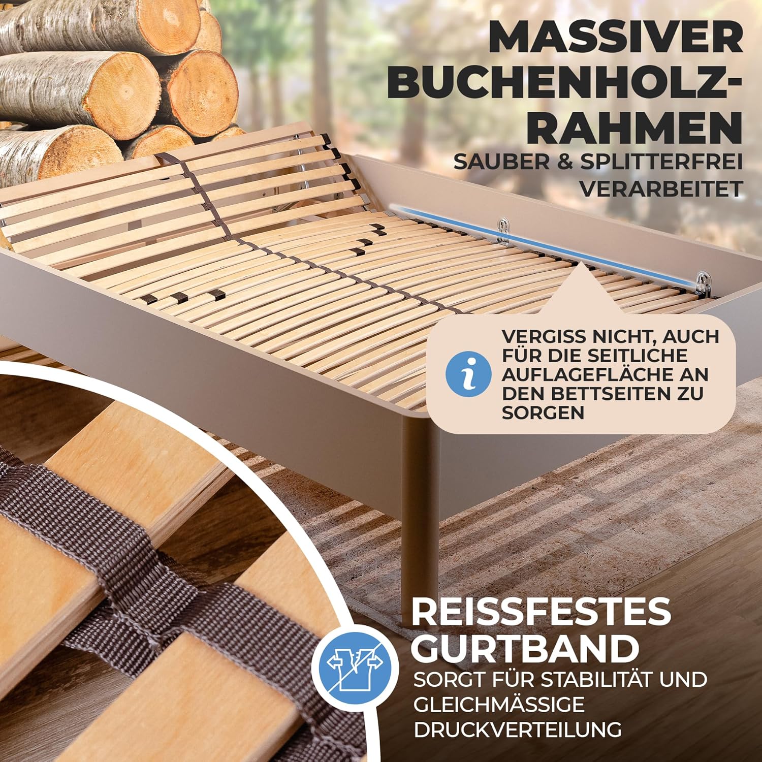 7-Zonen Lattenrost Ergo 140x200 Lattenrahmen - verstellbares Kopfteil - Buche Rahmen- 28 Federleisten- Bettrahmen 140x200cm passend für Queensize Bett- geeignet für alle Matratzen