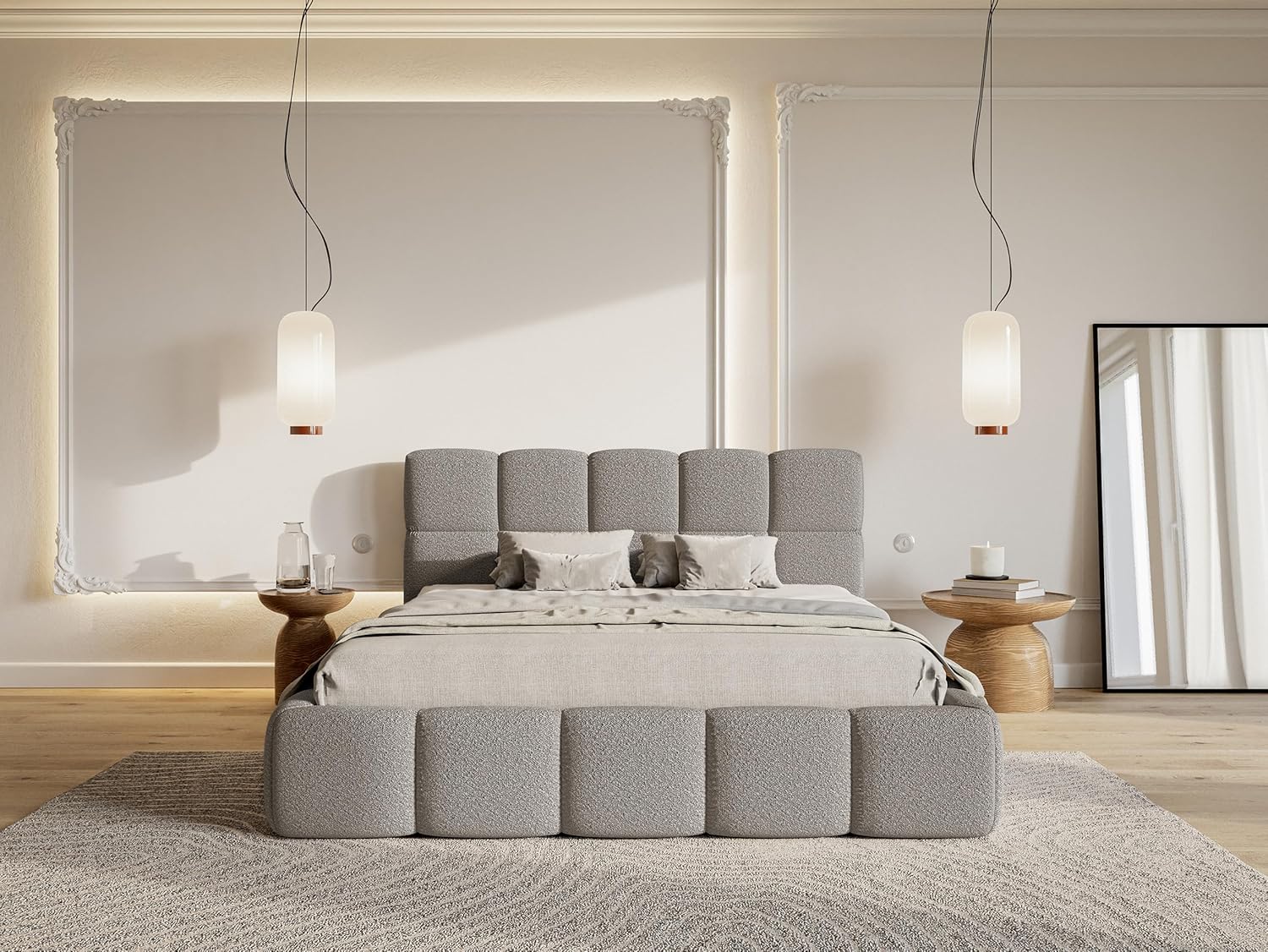 Selsey Polsterbett mit Holzrahmen | Modernes Doppelbett | Bouclé Stoff, Stabil & Langlebig
